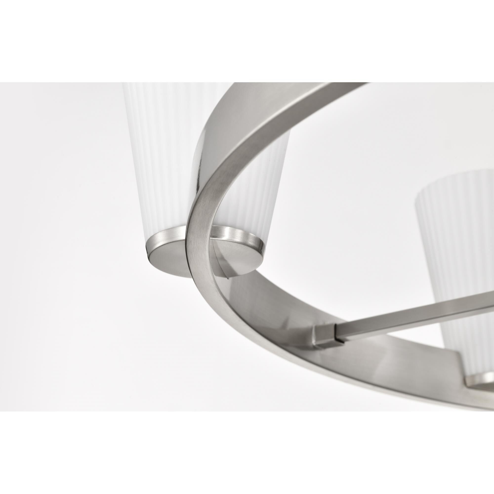 Shown in Brushed Nickel finish and Ribbed White glass