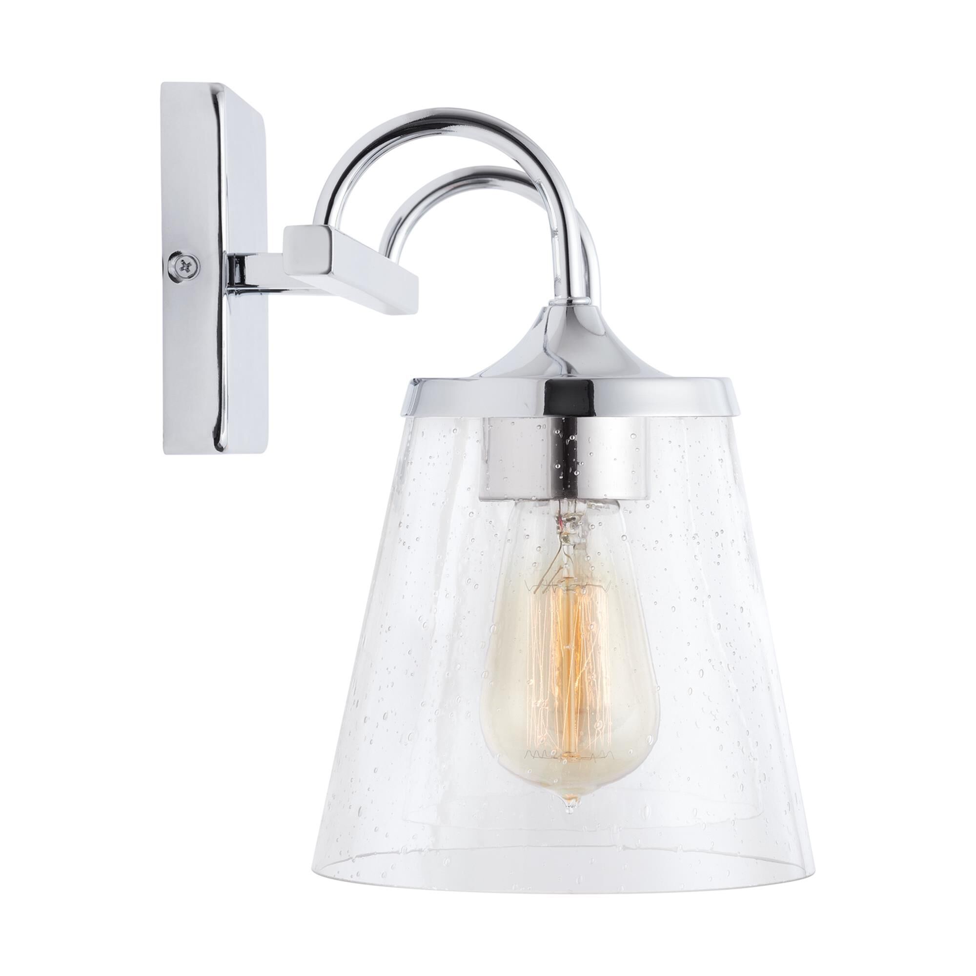 Shown in Chrome finish and Clear Seeded glass