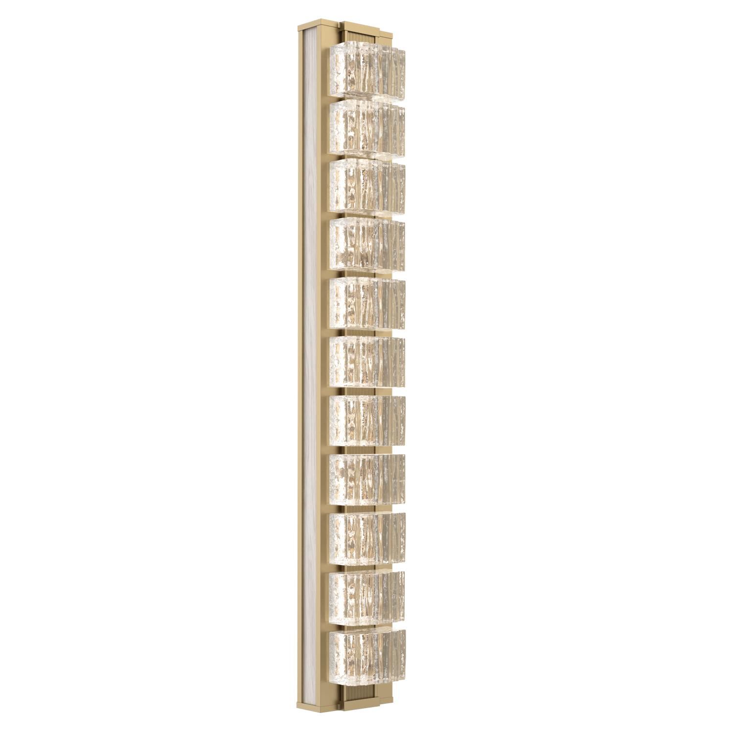 Shown in Gilded Brass finish and Clear Ribbed glass and Light Oak accent