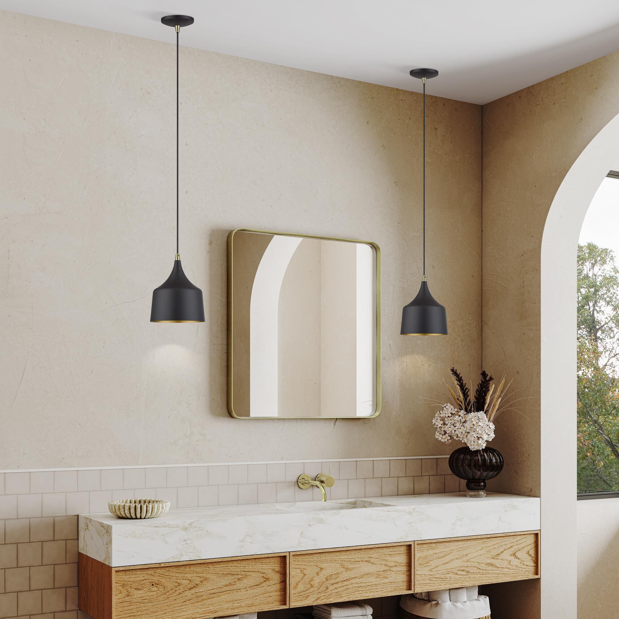 Shown in Bronze with Antique Brass Accents finish and Bronze Aluminum with Gold Inside shade