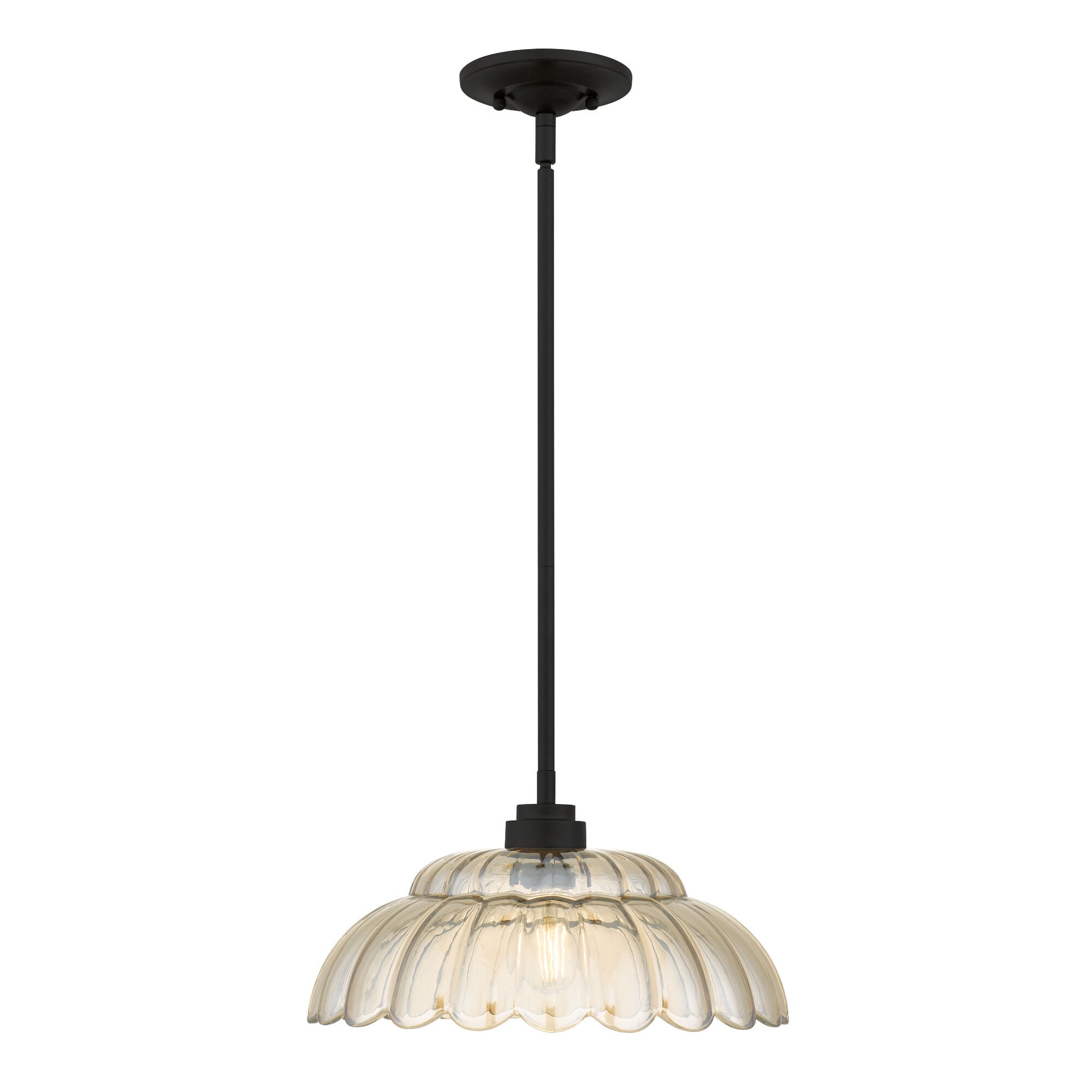 Shown in Mottled Cocoa finish and Amber Glass shade