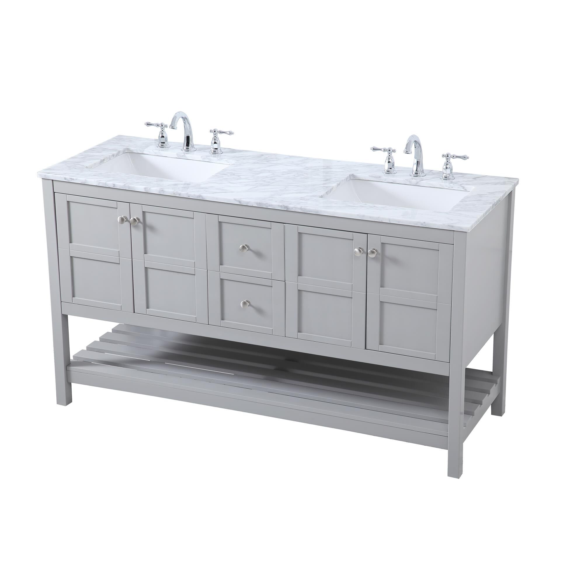 Shown in Gray And Brushed Nickel With Carrara White Marble finish