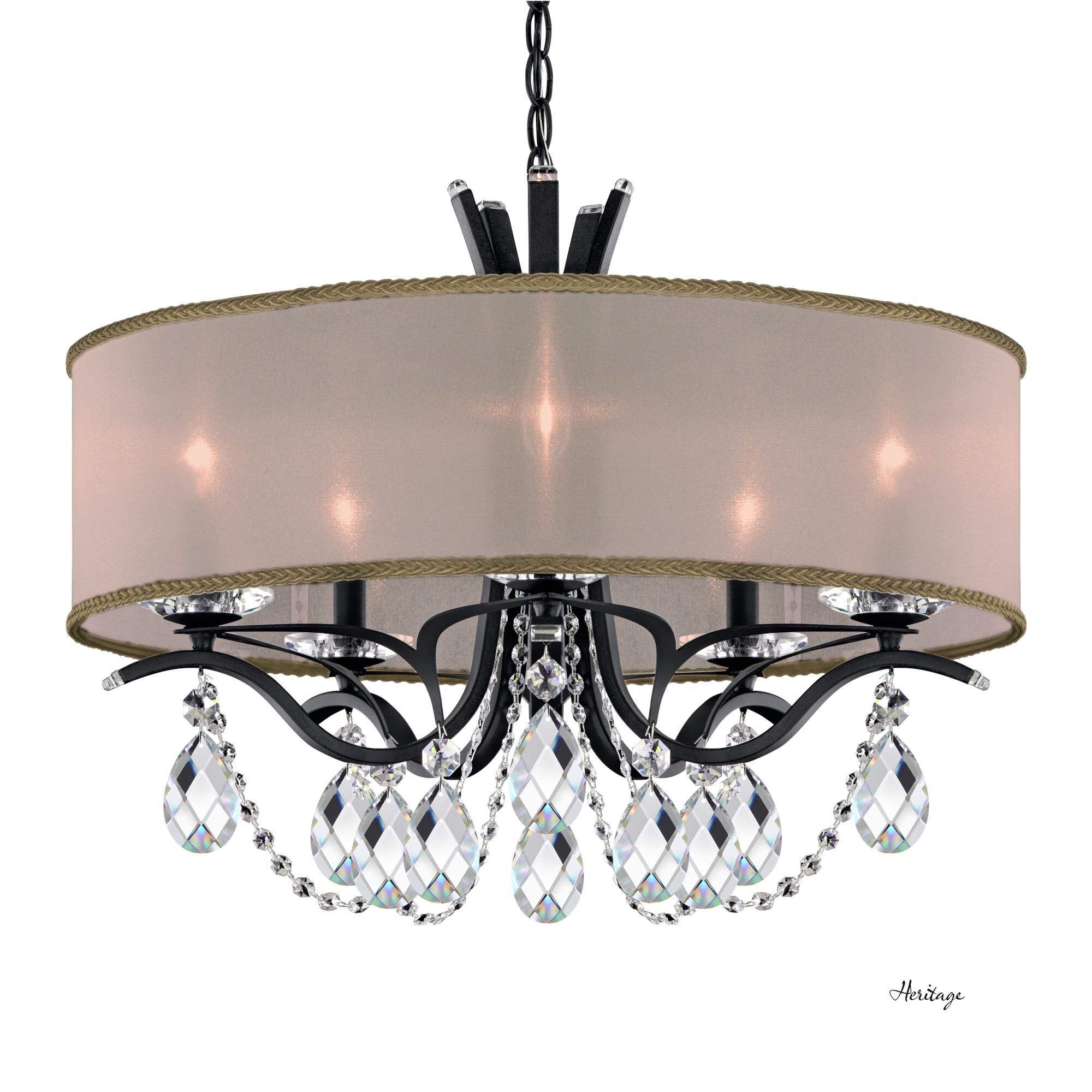 Shown in Ferro Black finish and Clear Heritage crystal and Gold Hardback shade