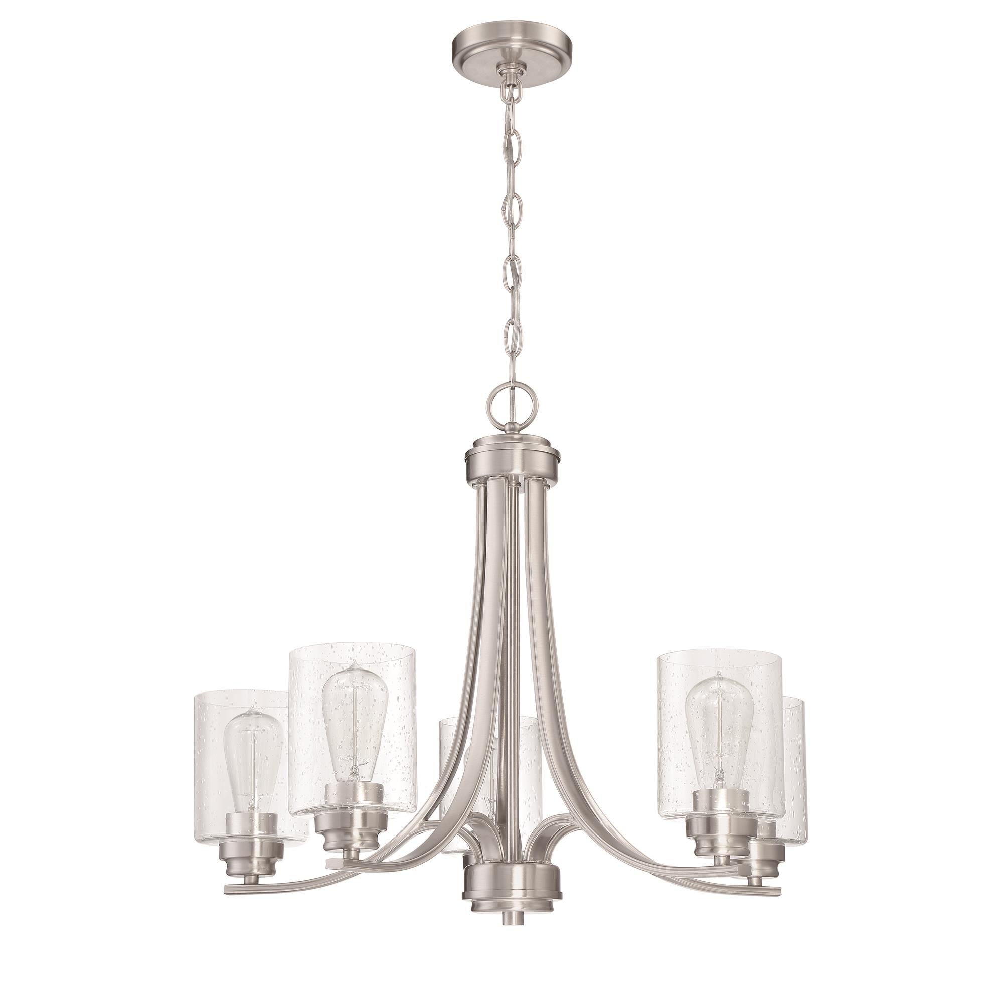 Shown in Brushed Polished Nickel finish and Clear Seeded glass and Glass shade