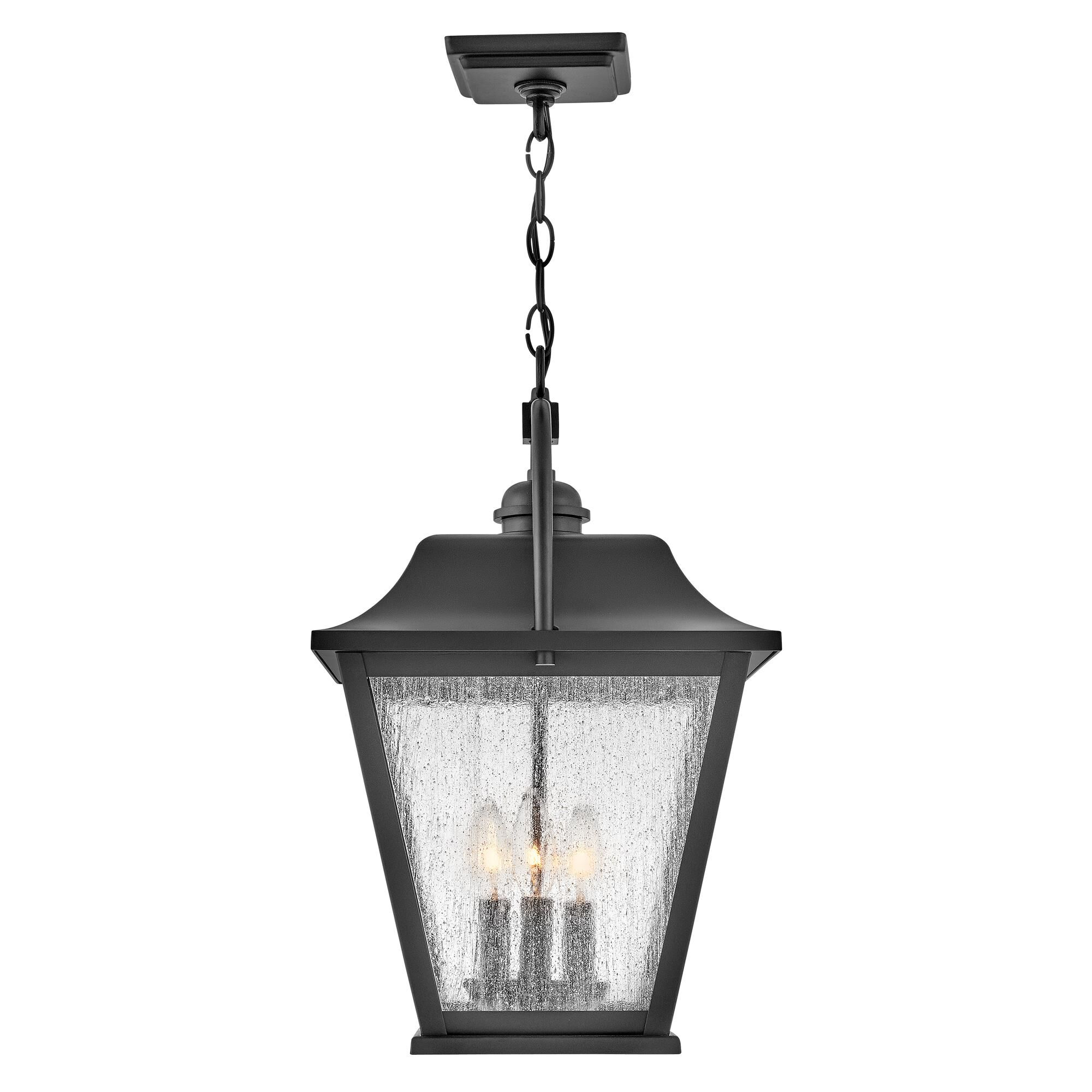 Shown in Black finish and Clear Seedy glass