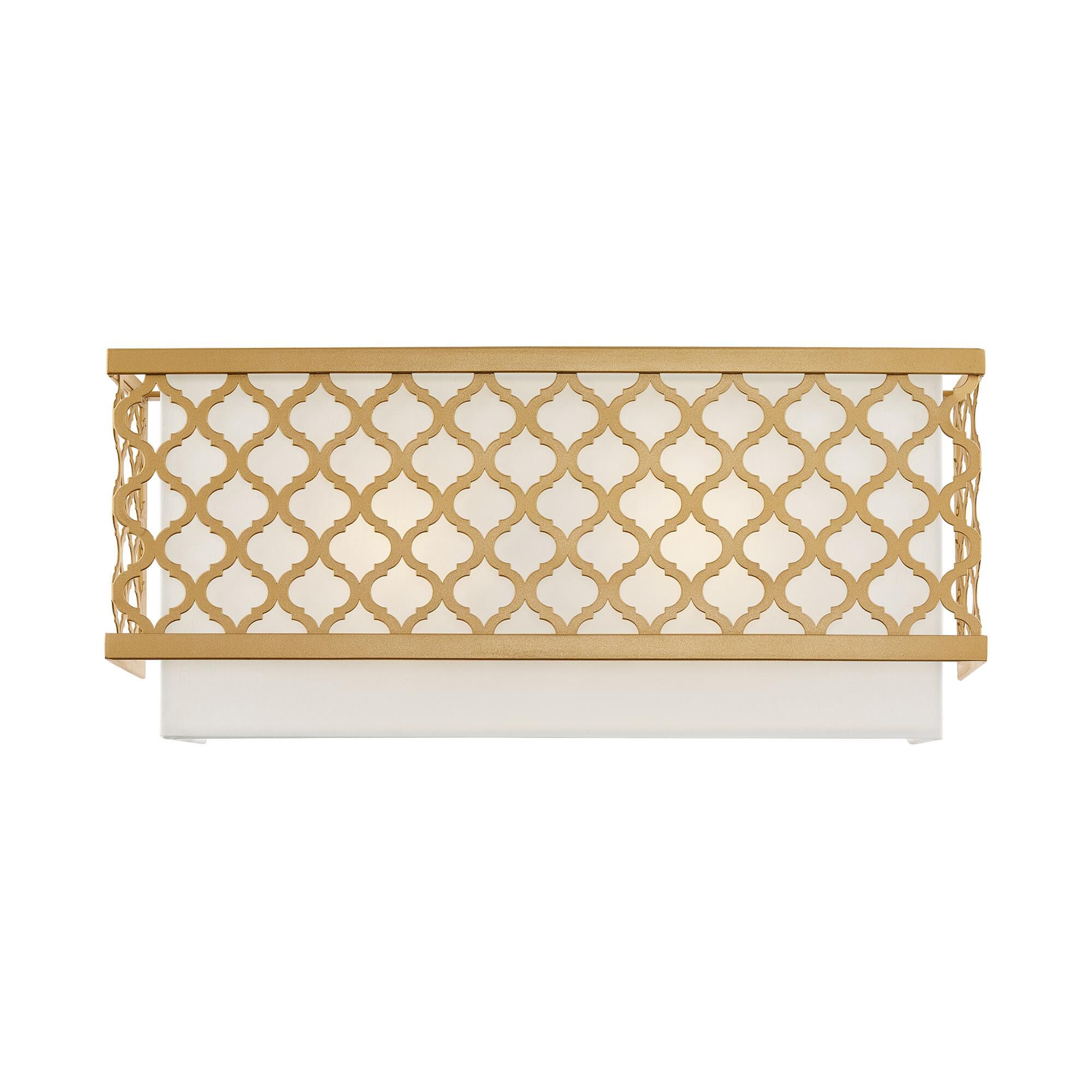 Shown in Soft Gold finish and Hand Crafted Off-White Fabric Outside & White Fabric Inside Hardback shade