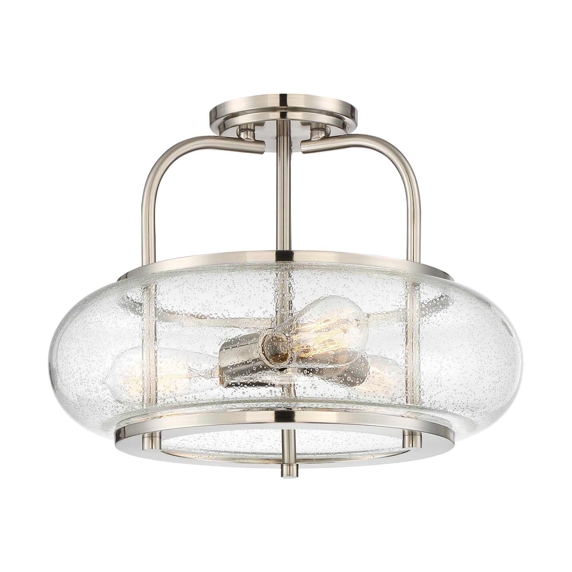 Shown in Brushed Nickel finish and Clear Seedy glass