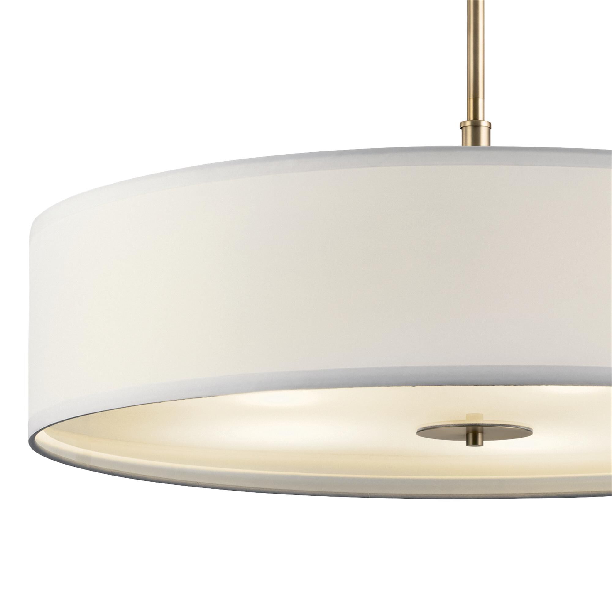 Shown in Classic Bronze finish and Satin Etched glass and White Microfiber shade