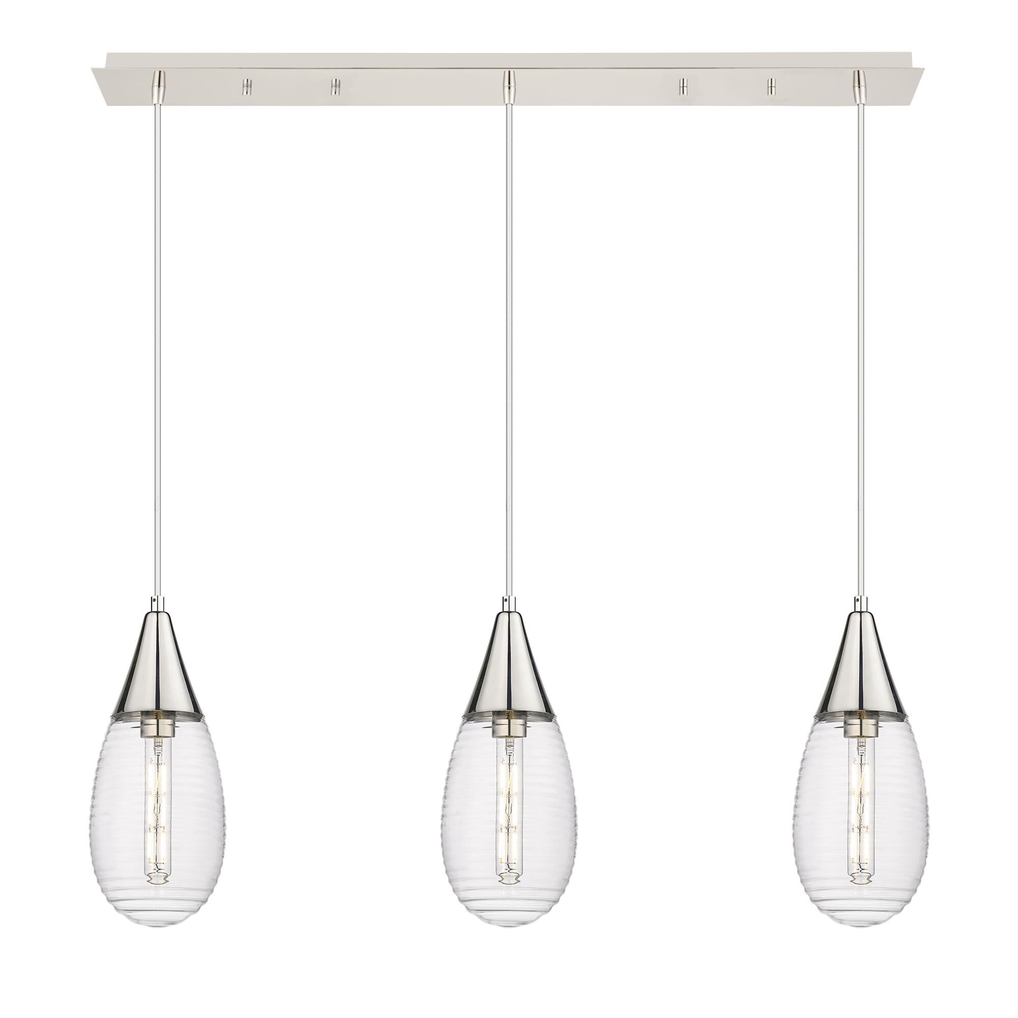 Shown in Polished Nickel finish and Striped Clear glass and Striped Clear Glass shade
