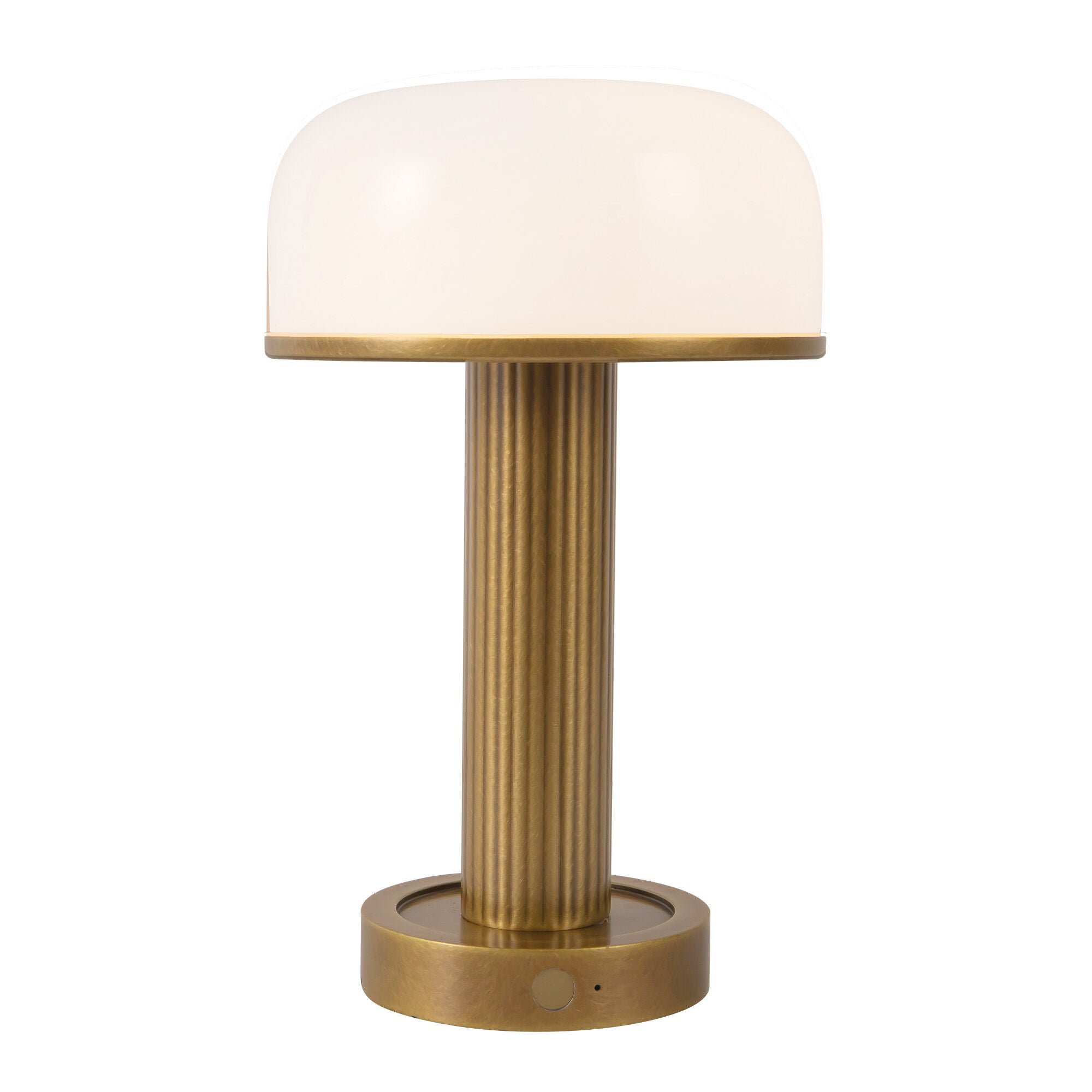 Shown in Vintage Brass finish and Glossy Opal glass