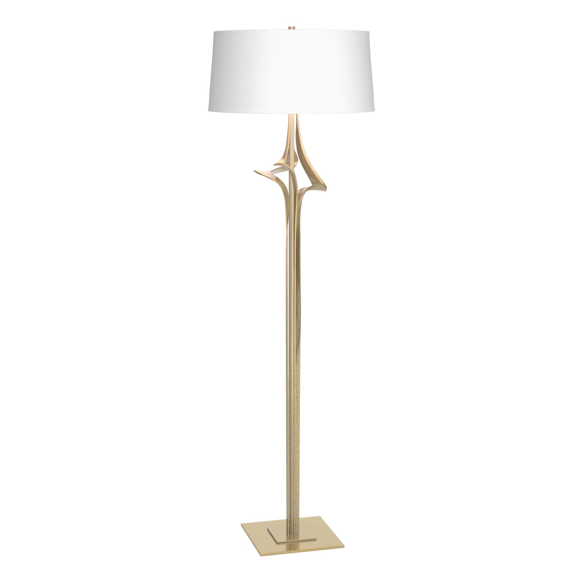 Shown in Modern Brass finish and Natural Anna shade