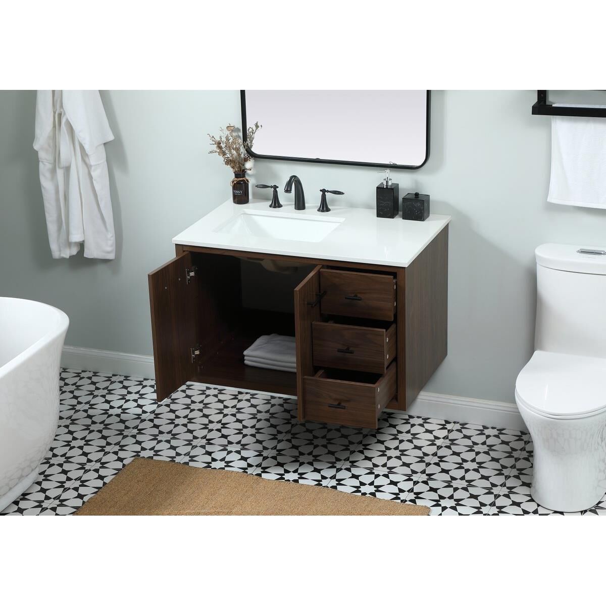 Shown in Walnut finish and No Backsplash accent