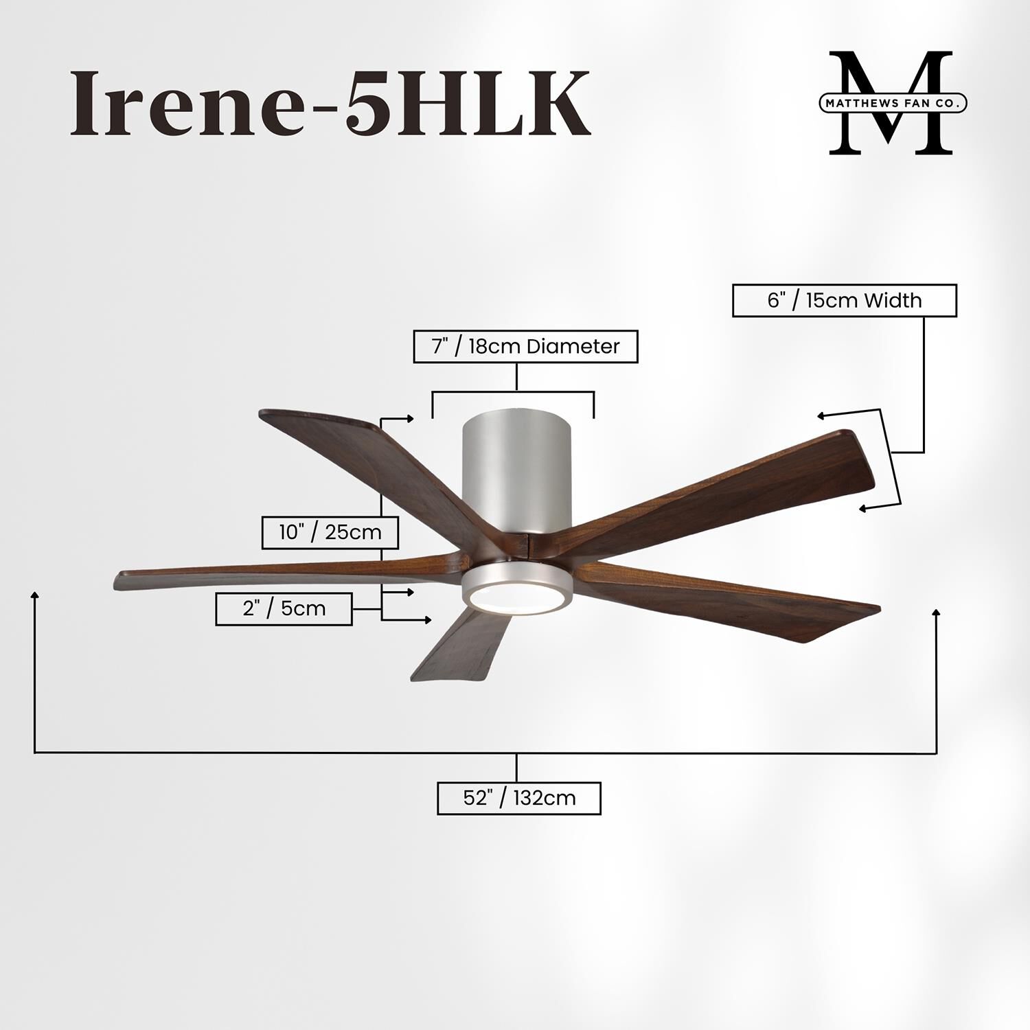 Irene 52 Inch Flush Mount Fan with Light Kit by Matthews Fan Company