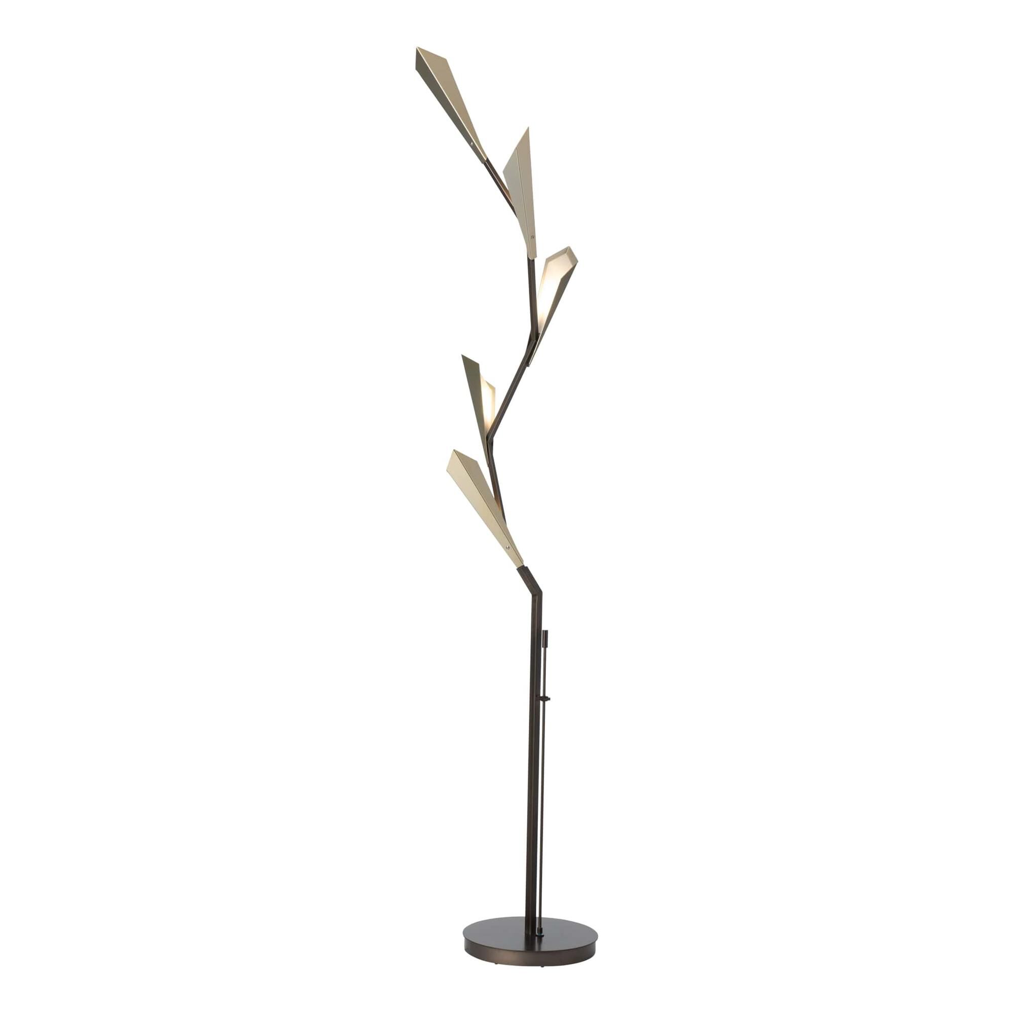 Shown in Dark Smoke finish and Modern Brass shade and White accent