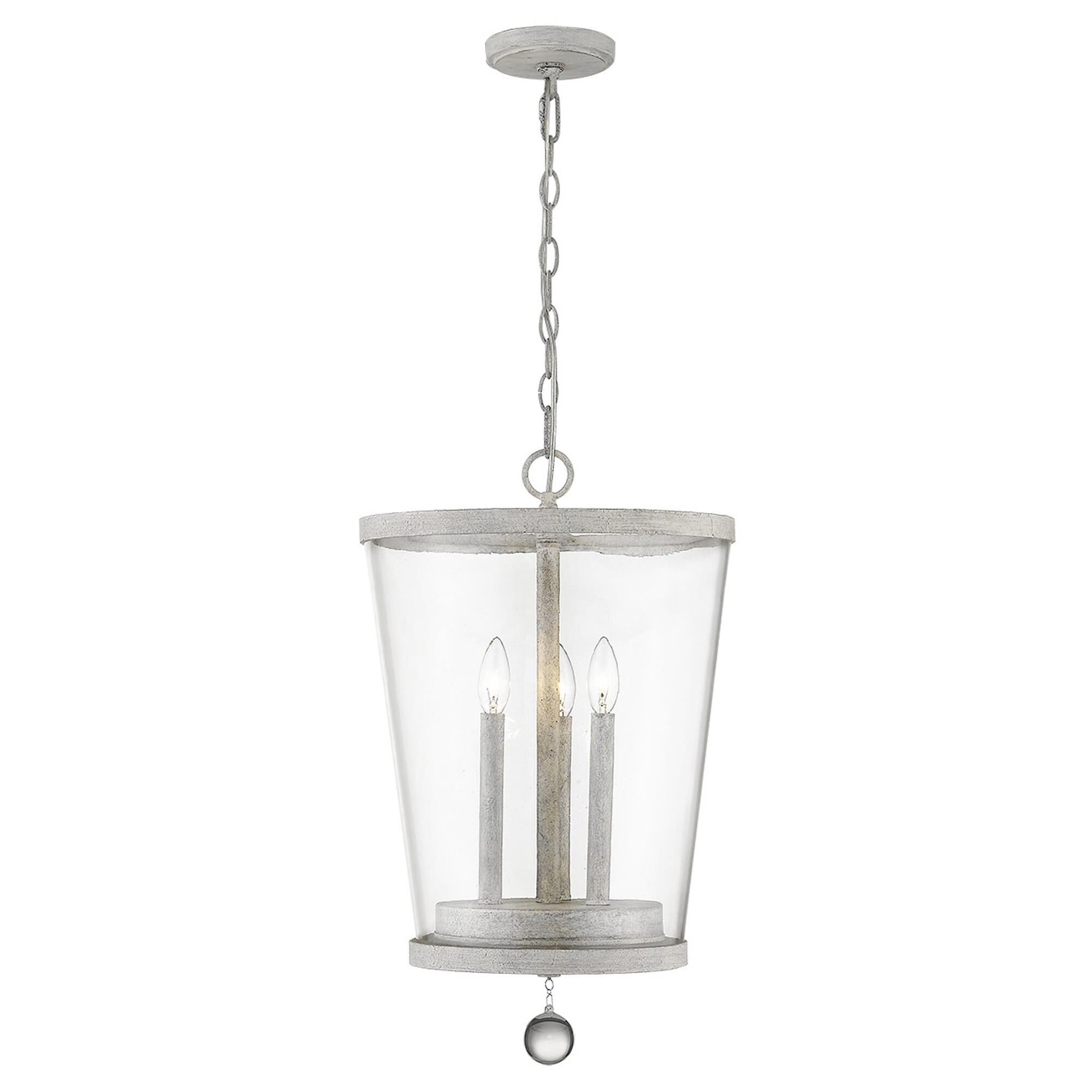 Shown in Country White finish and Clear glass and Clear, Tapered Drum Shaped Glass shade