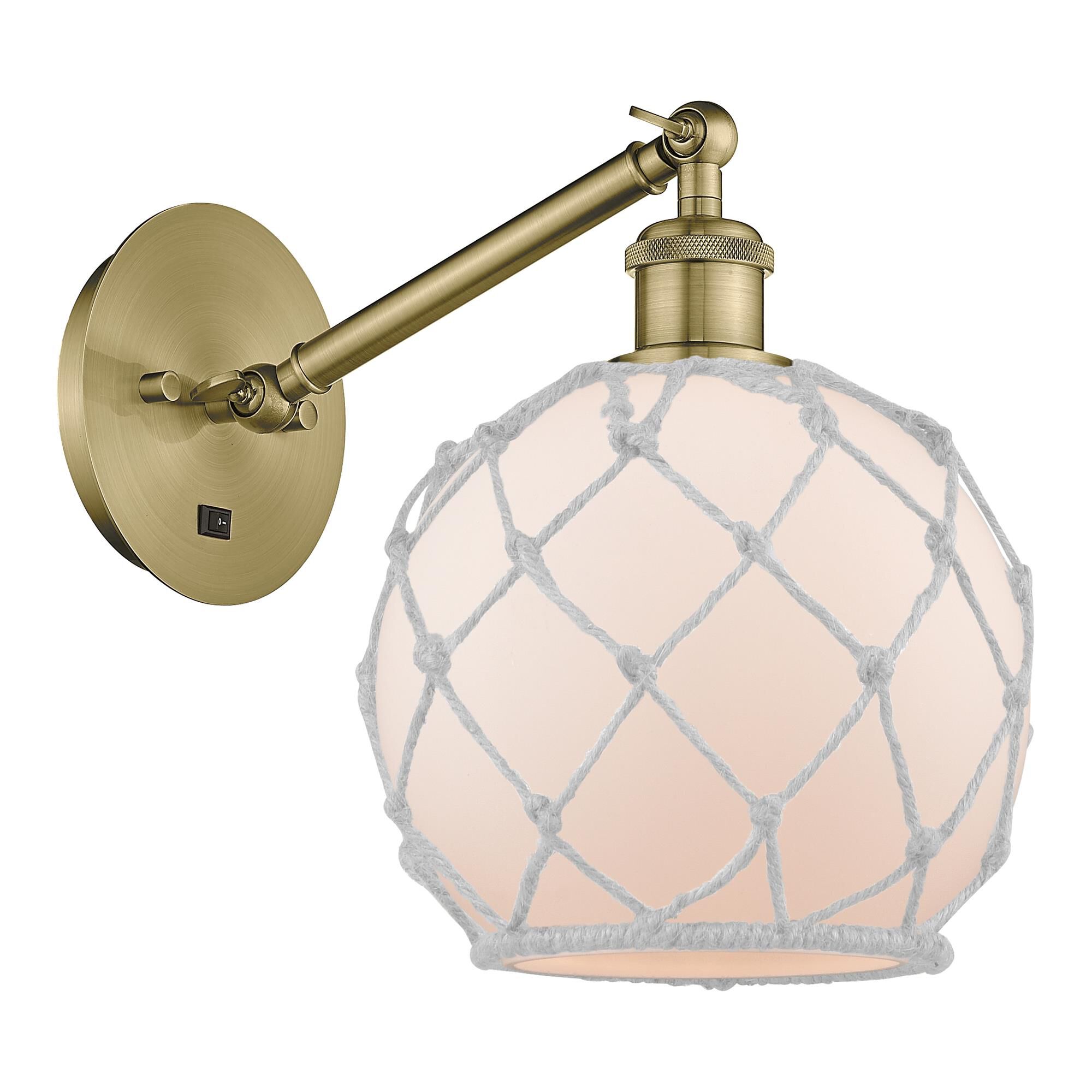 Shown in Antique Brass finish and White with White Rope glass