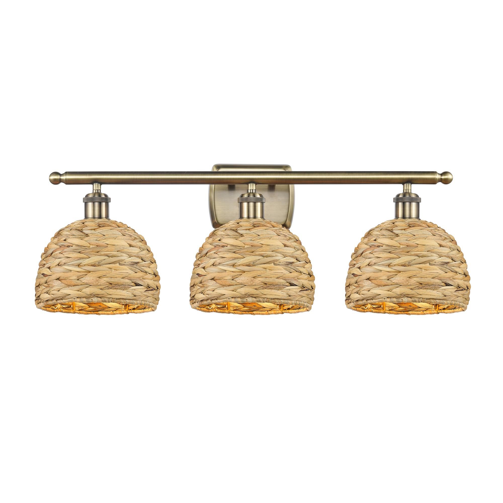 Shown in Antique Brass finish and Natural shade