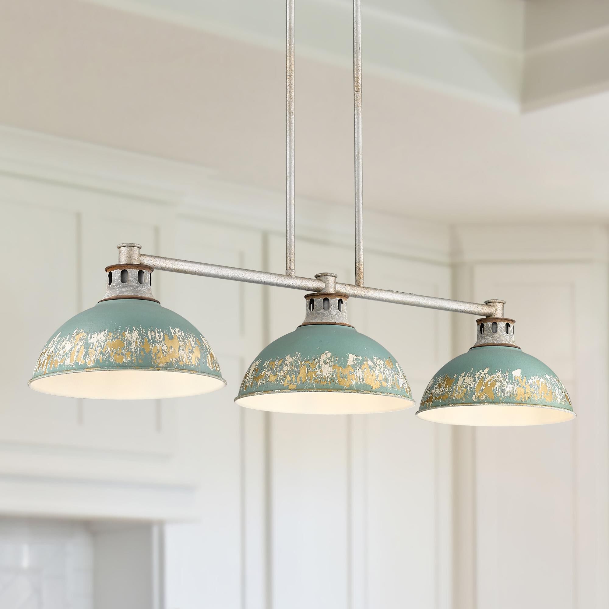 Shown in Aged Galvanized Steel finish and Antique Teal shade