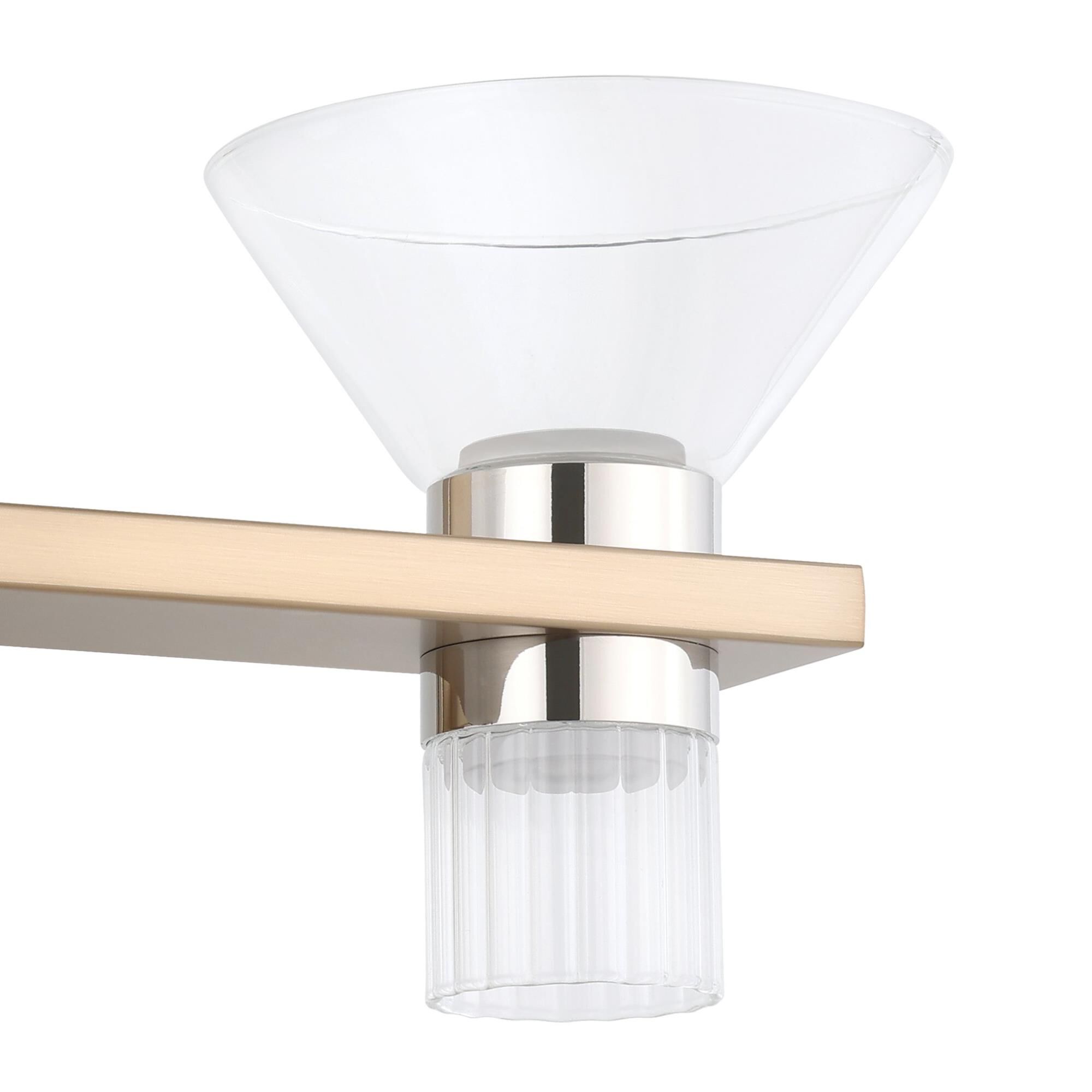 Shown in Champagne Gold finish and Clear, Clear Ribbed glass