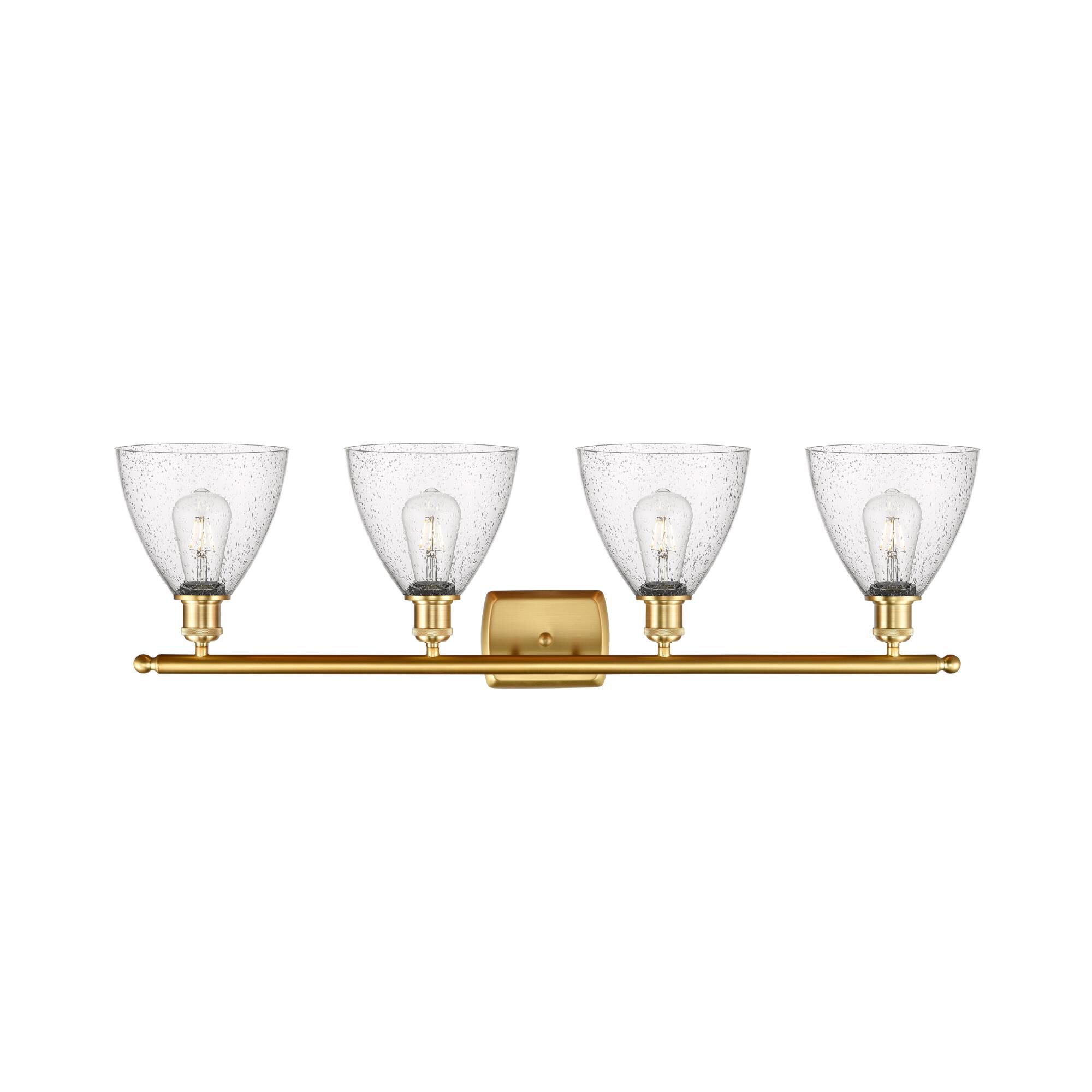 Shown in Satin Gold finish and Seedy Ballston Dome glass and No Shade shade