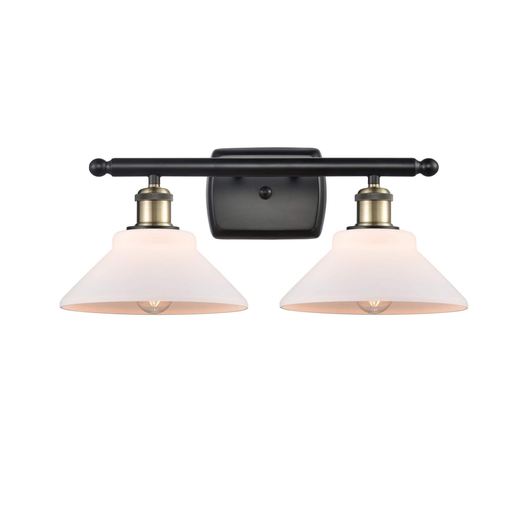 Shown in Black Antique Brass finish and Matte White glass