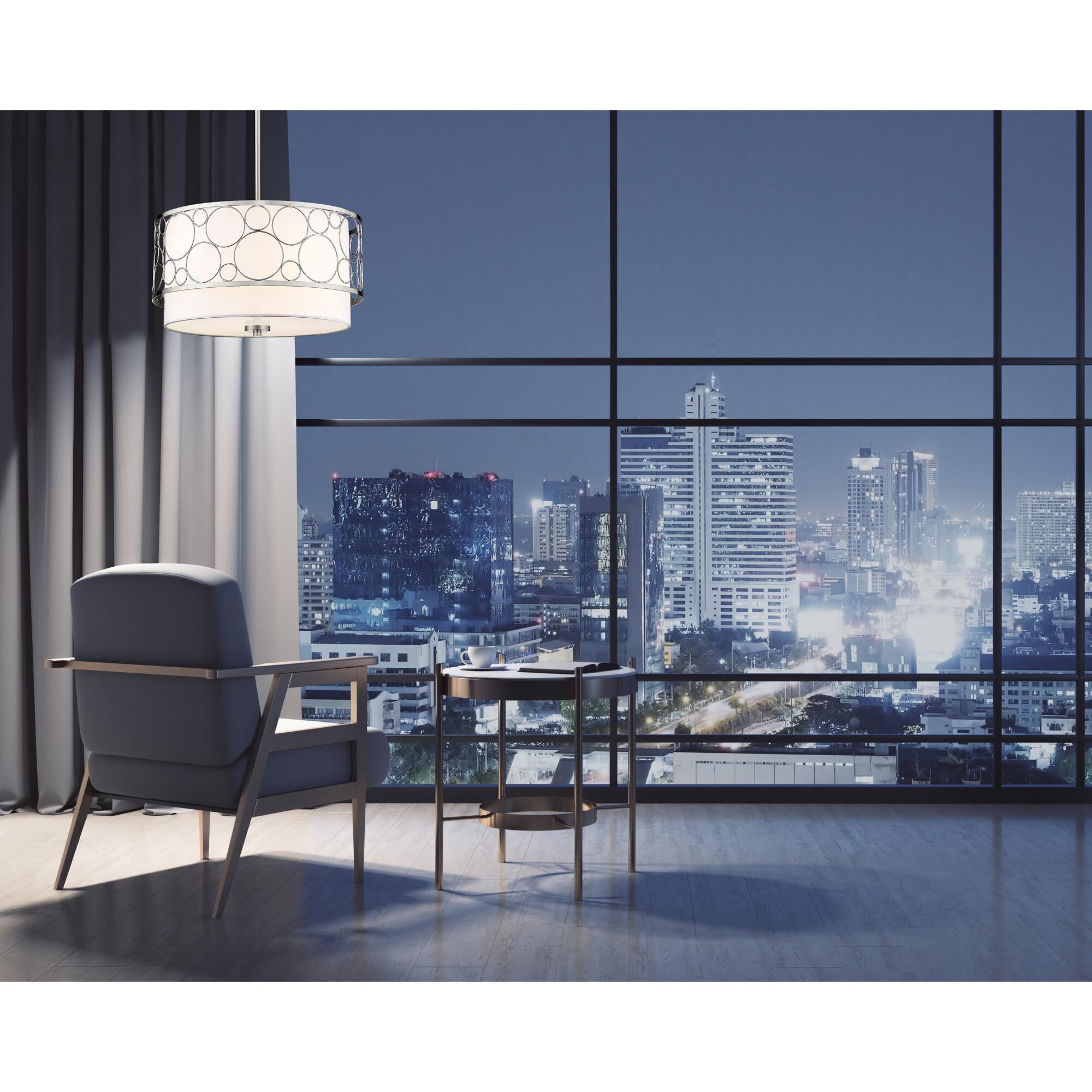 Shown in Brushed Nickel finish and White glass and White shade