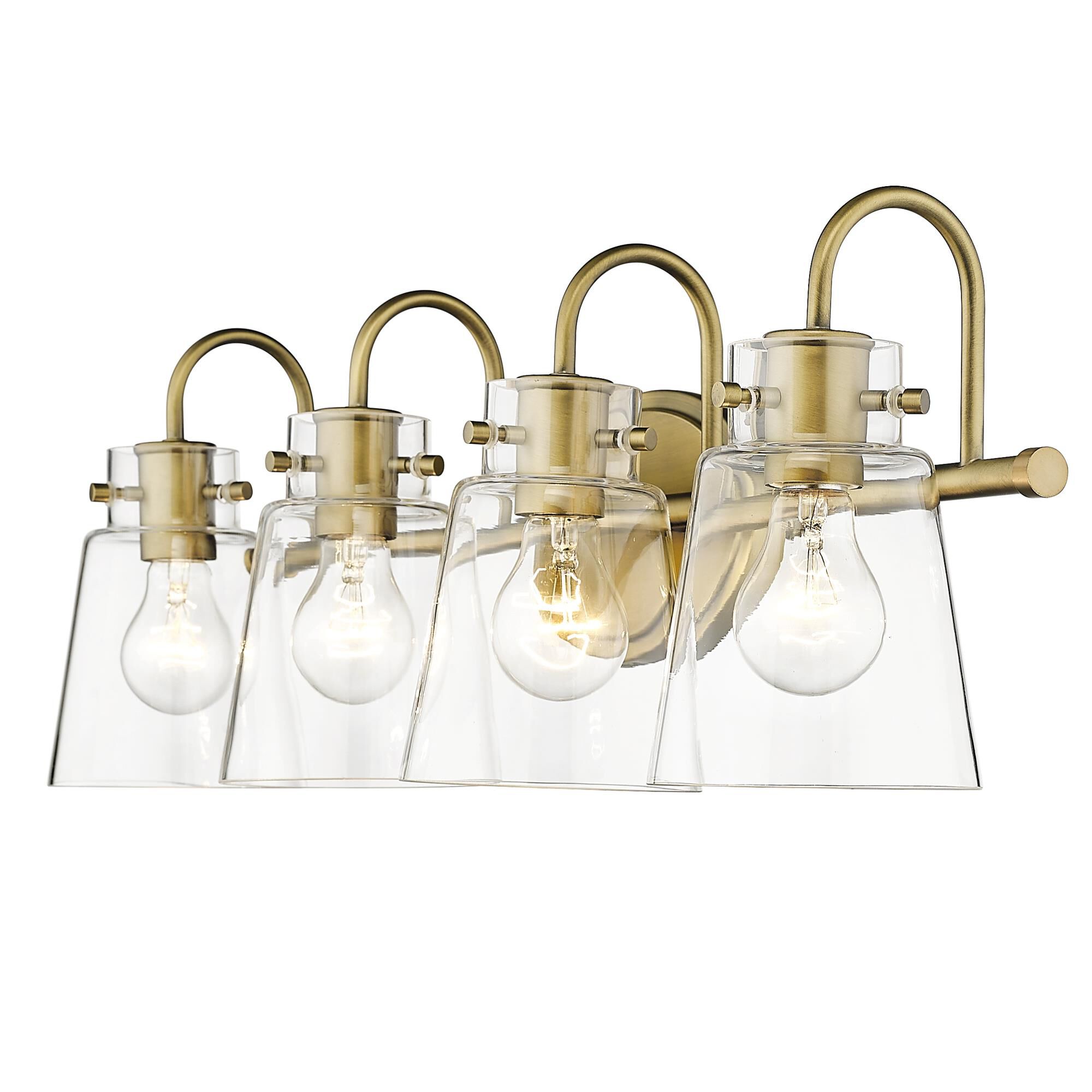 Shown in Antique Brass finish and Clear Glass shade