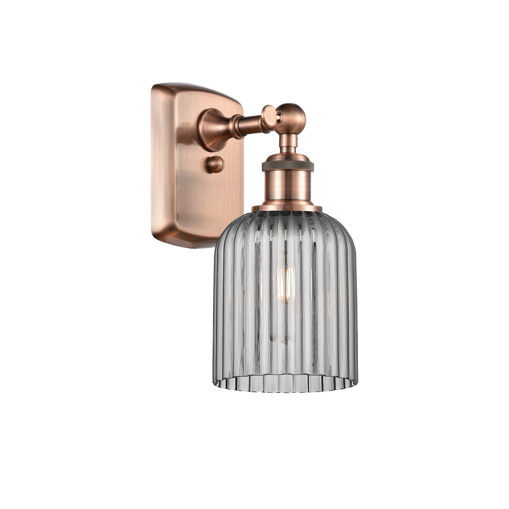 Shown in Antique Copper finish and Light Smoke shade