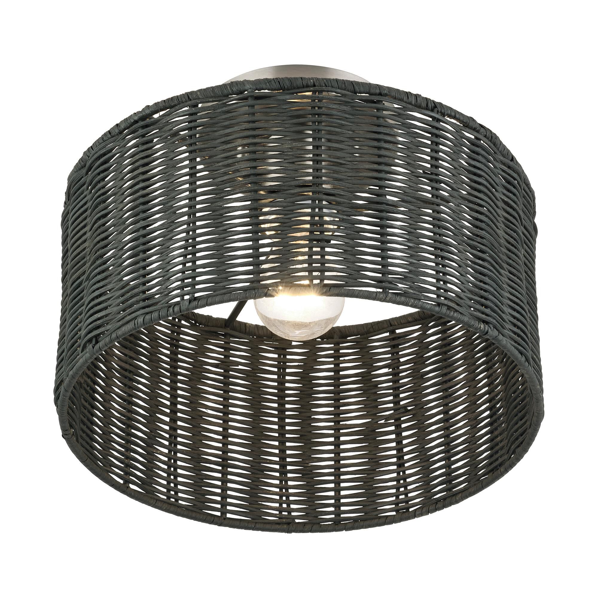 Shown in Brushed Nickel finish and Hand-Woven Charred Gray Color Rattan shade