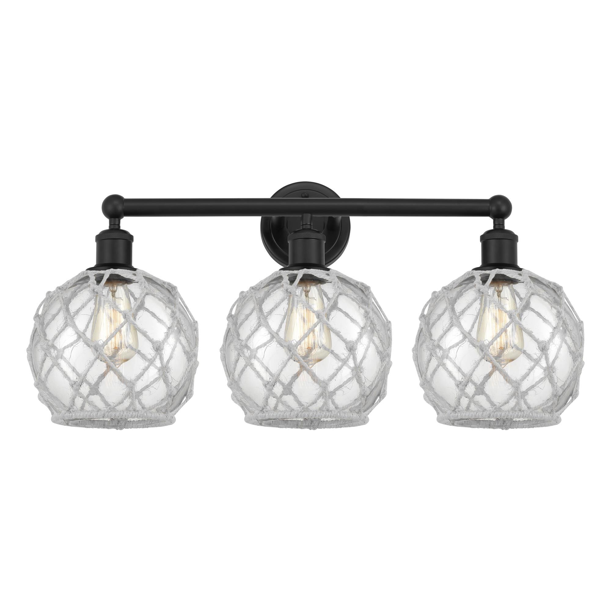 Shown in Matte Black finish and Clear with White Rope glass
