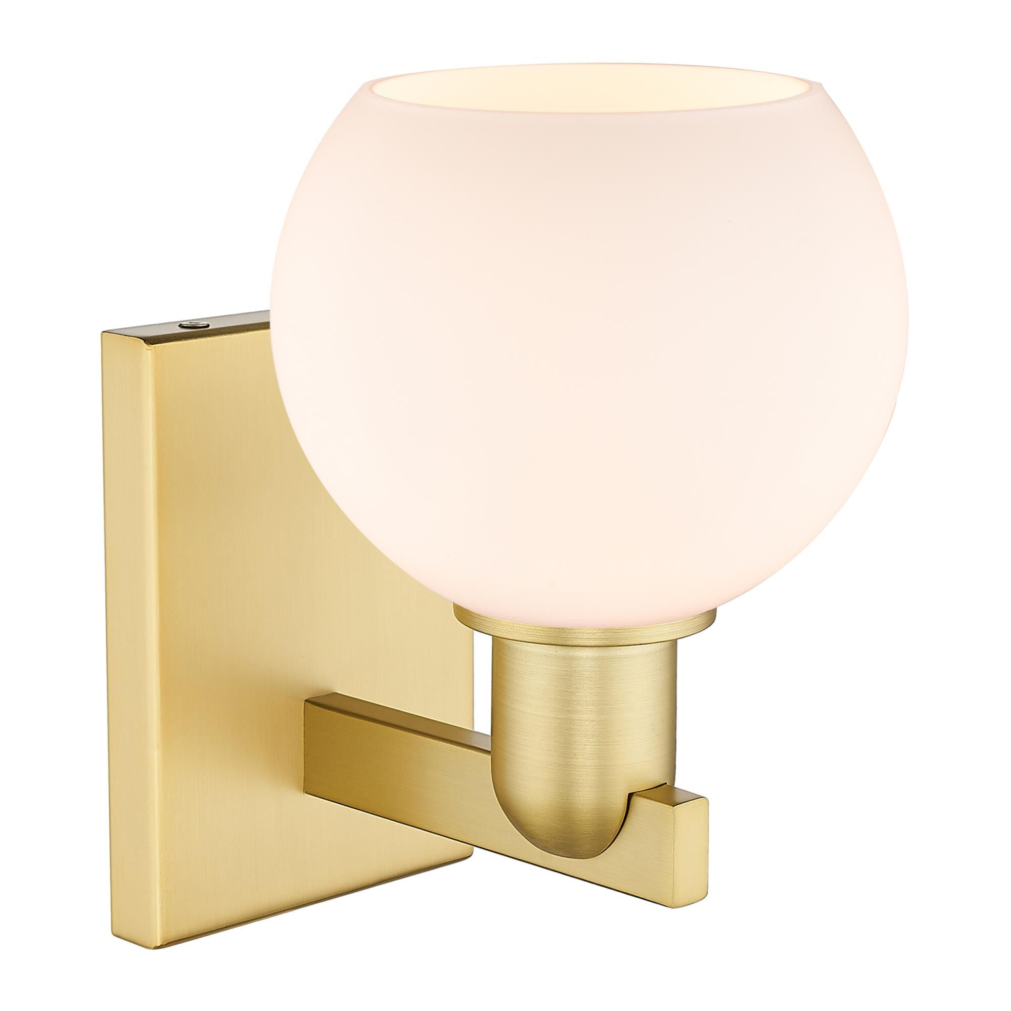 Shown in Satin Gold finish and Matte White glass