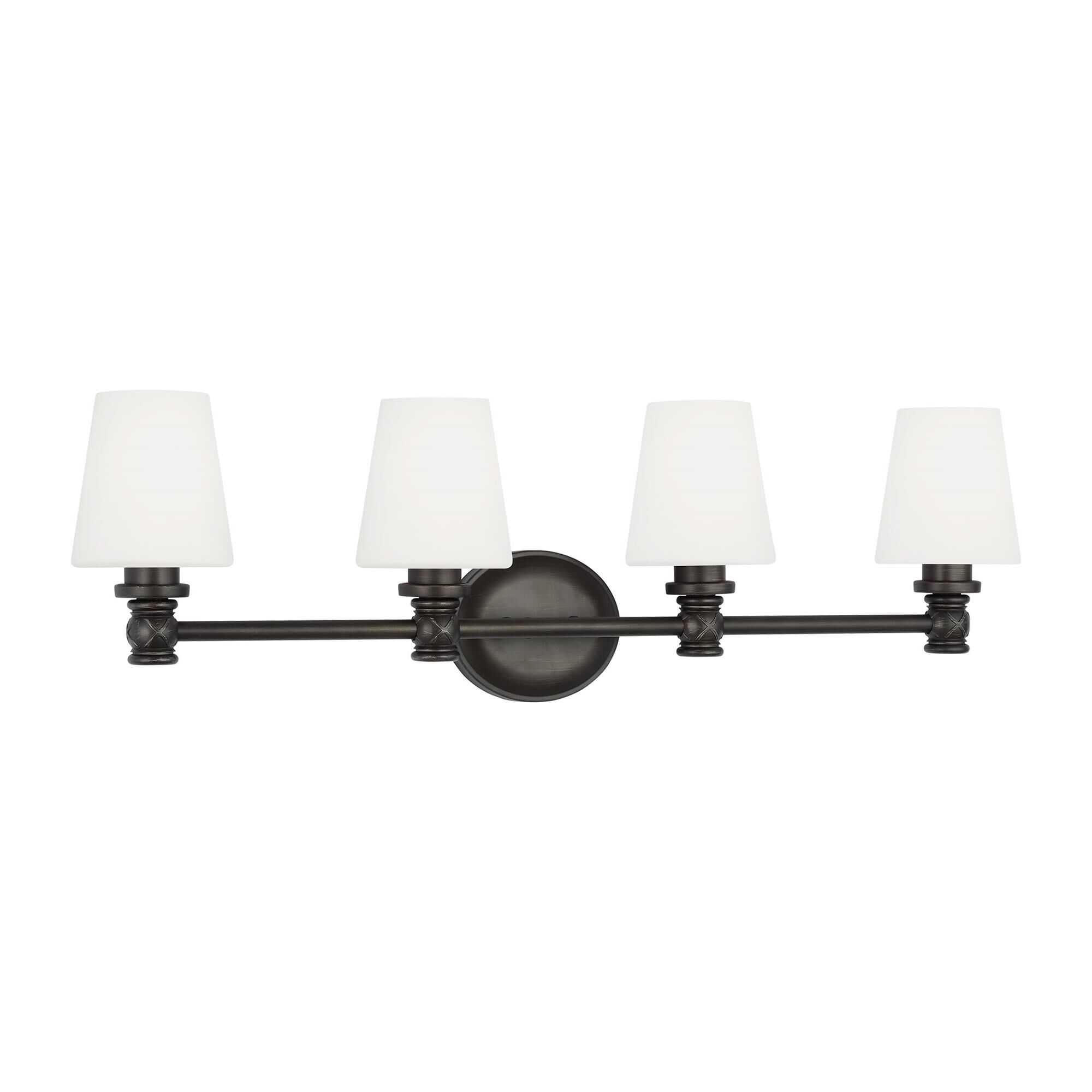Shown in Aged Iron finish and Opal Etched Cased glass