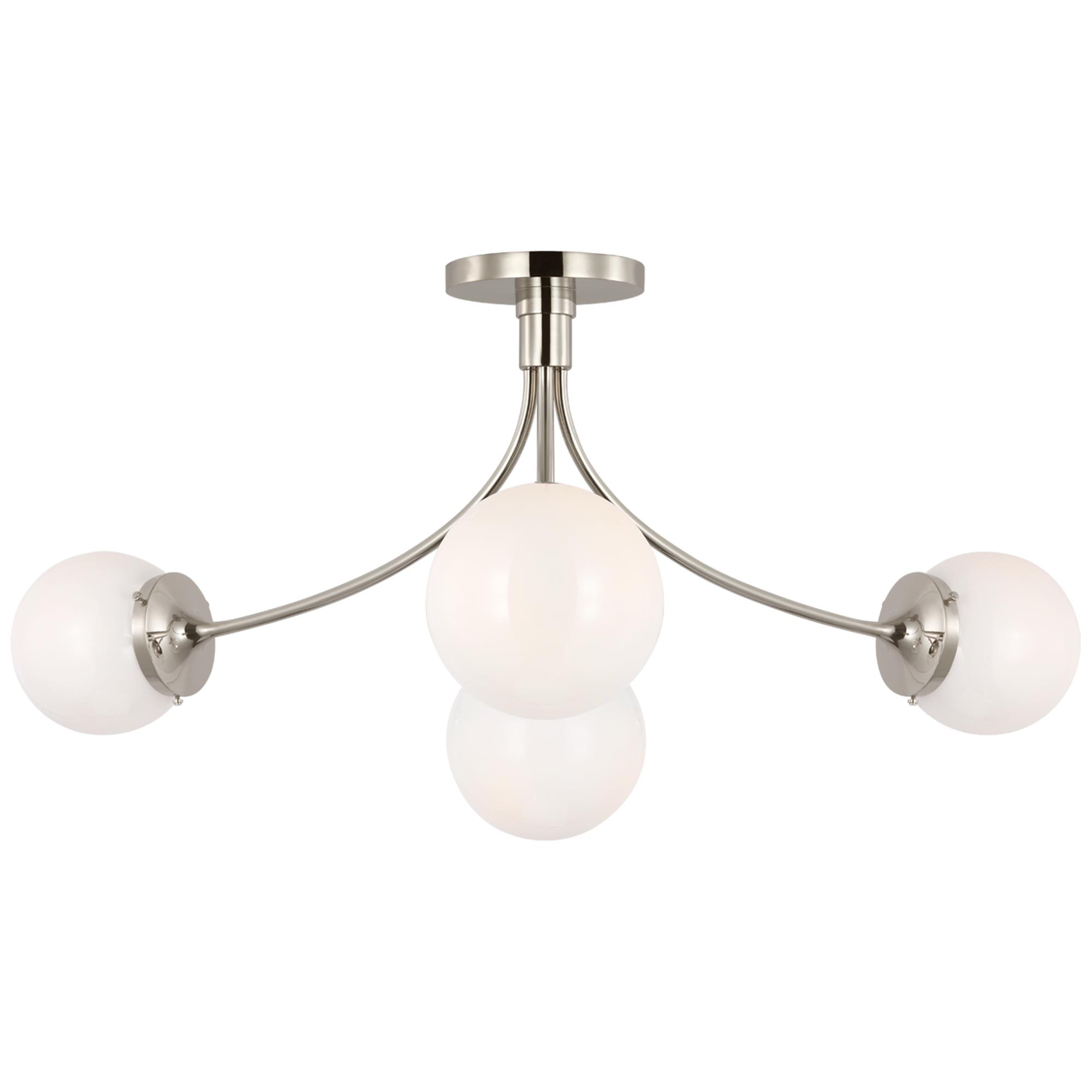 Shown in Polished Nickel finish and White glass