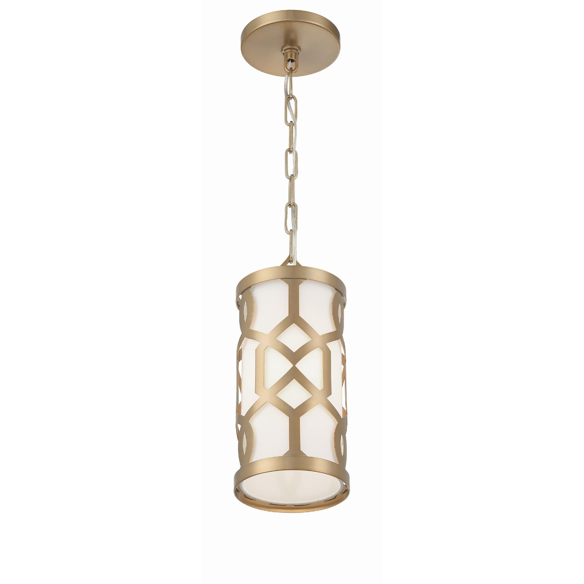 Shown in Aged Brass finish and Silk glass and White shade