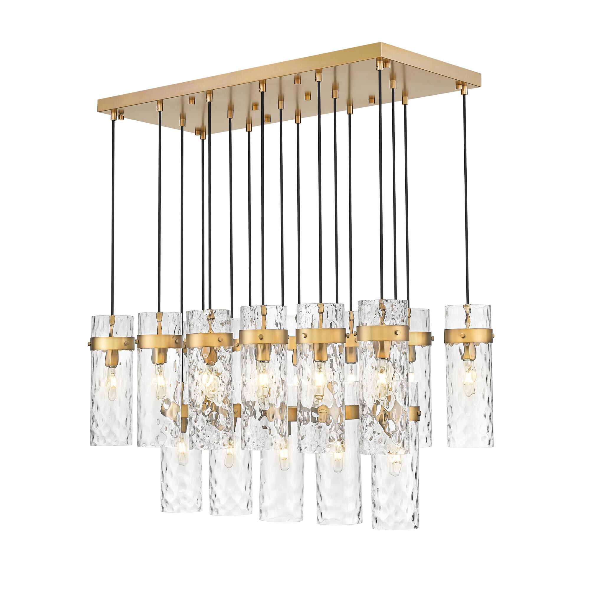 Shown in Rubbed Brass finish and Clear Water glass and Clear Water shade