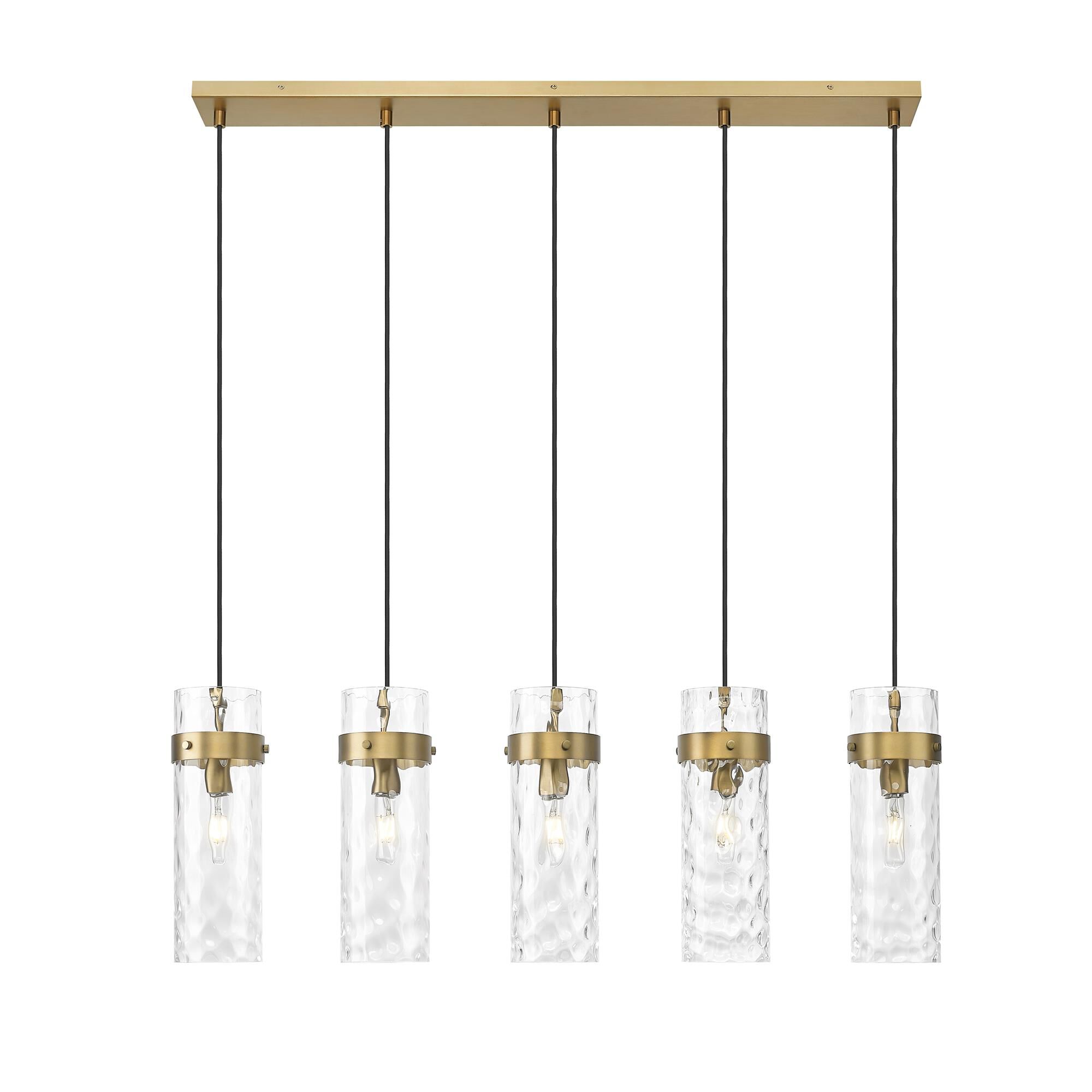 Shown in Rubbed Brass finish and Clear Water glass and Clear Water shade