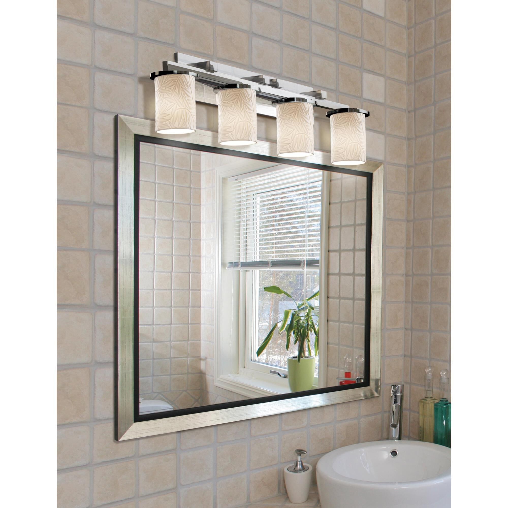 Shown in Polished Chrome finish and Translucent Porcelain glass and Bamboo shade and Cylinder with Flat Rim accent