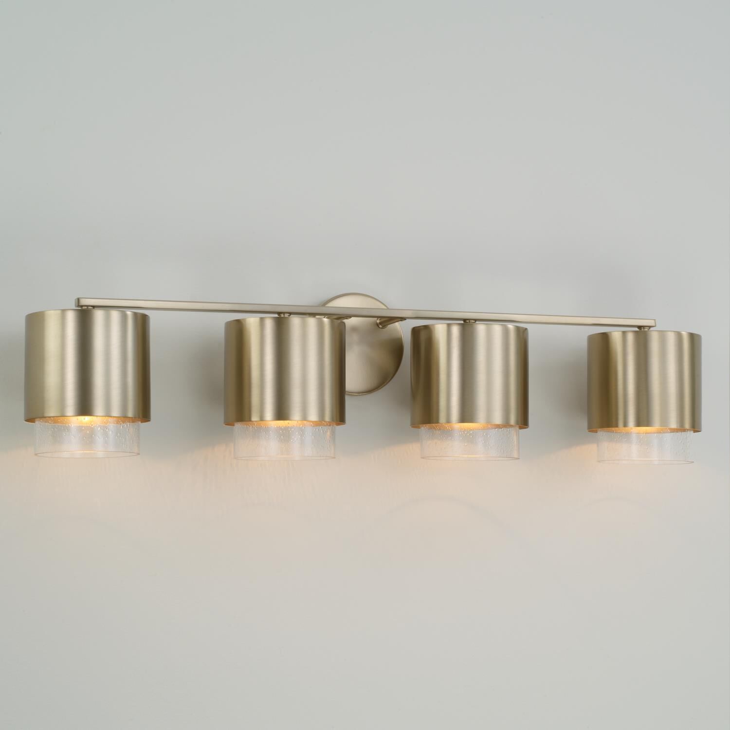 Shown in Matte Brass finish and Clear Seeded glass and Metal shade