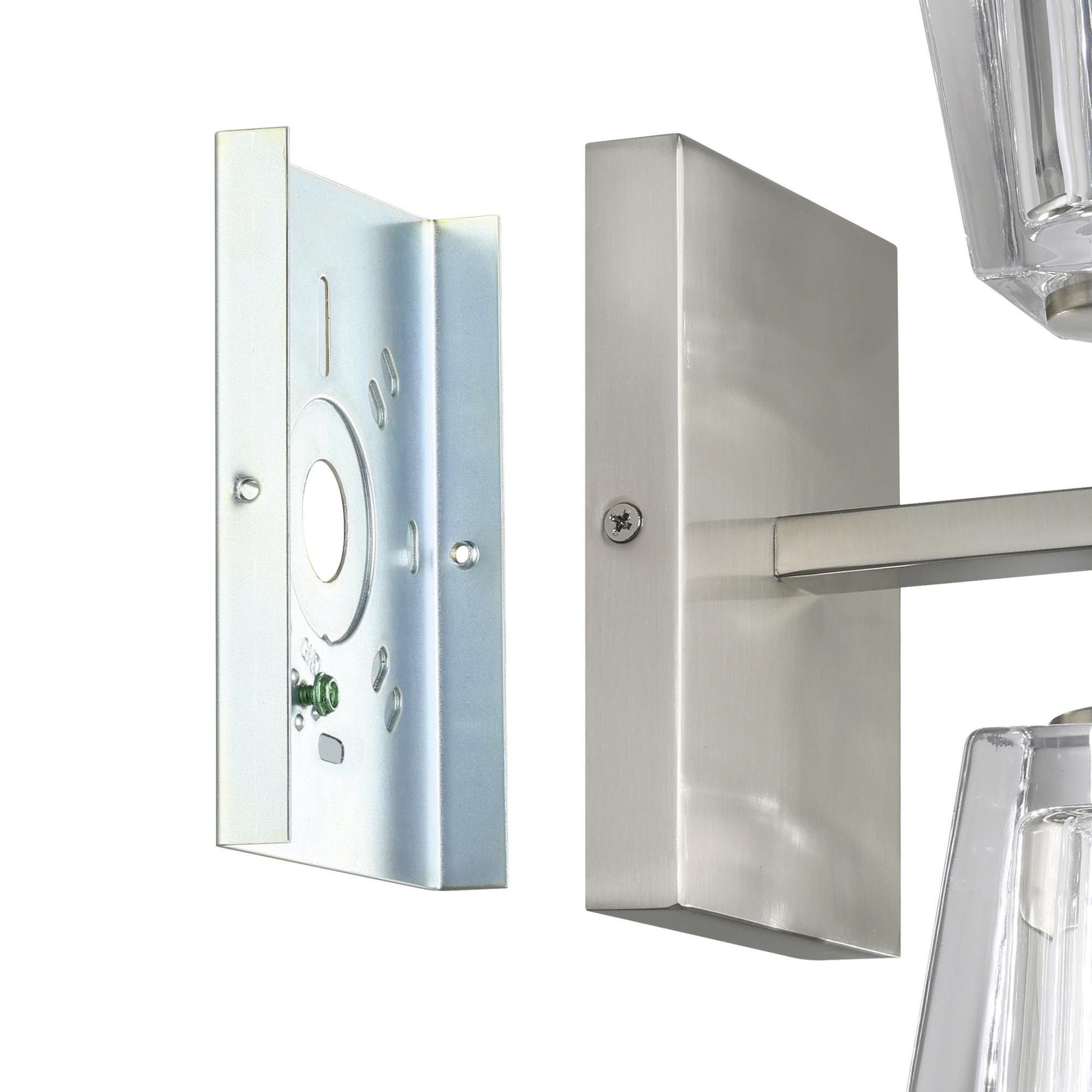 Shown in Brushed Nickel finish and Clear Pressed glass