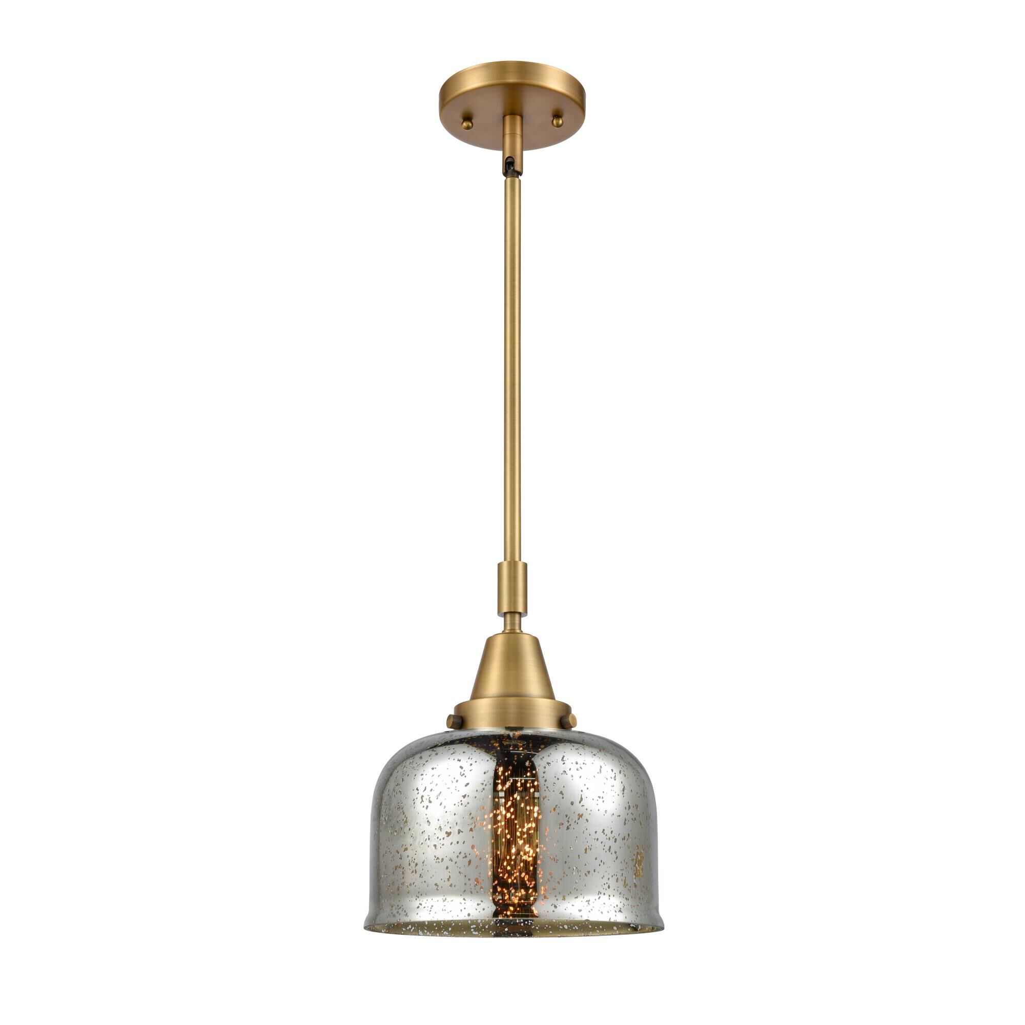 Shown in Brushed Brass finish and Silver Plated Mercury Large Bell glass and No Shade shade