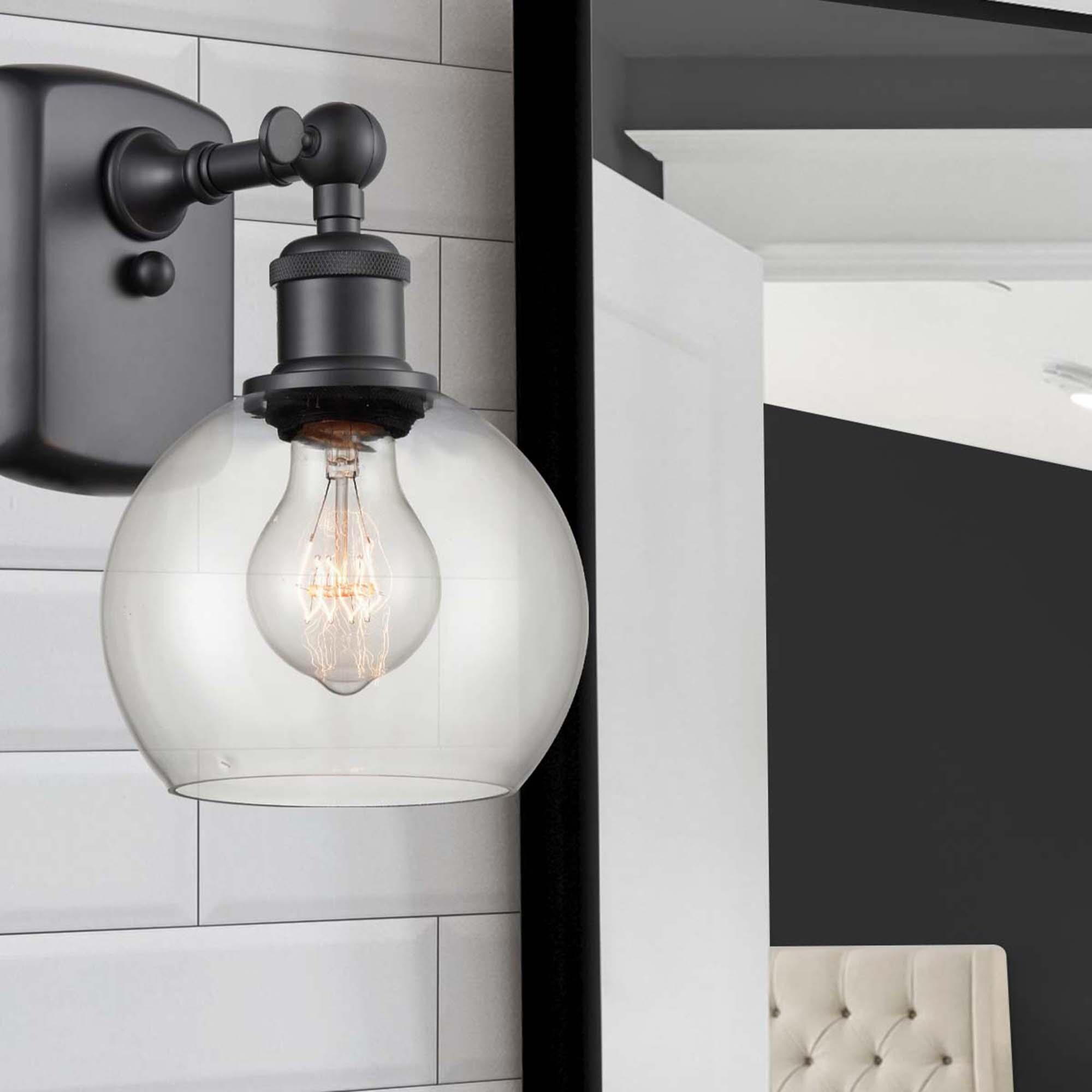 Shown in Matte Black finish and Clear Athens glass and No Shade shade