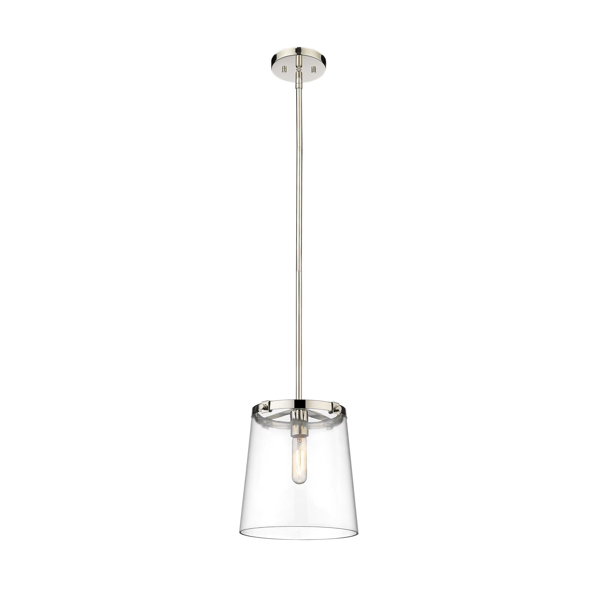Shown in Polished Nickel finish and Glass shade