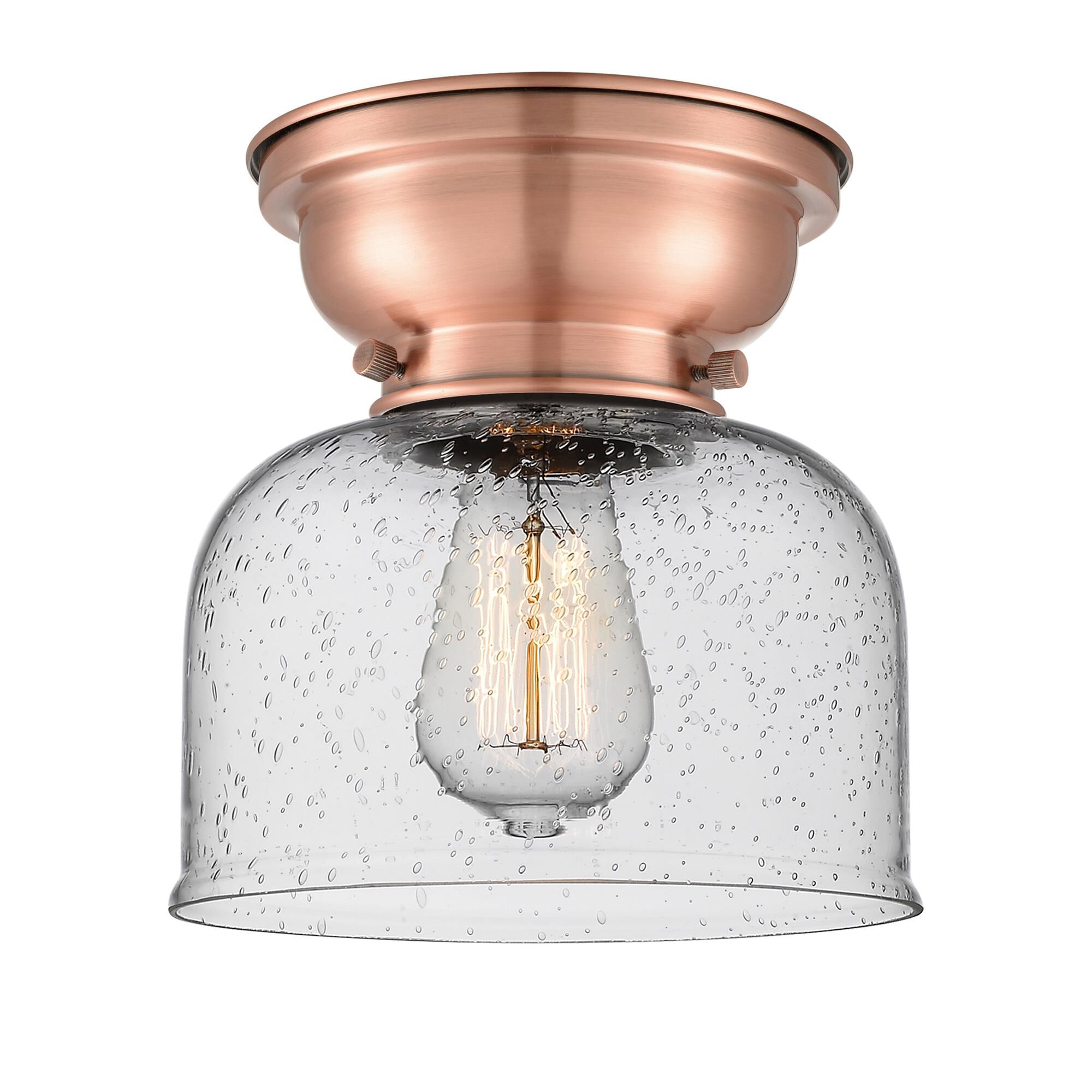 Shown in Antique Copper finish and Bell glass and Glass shade