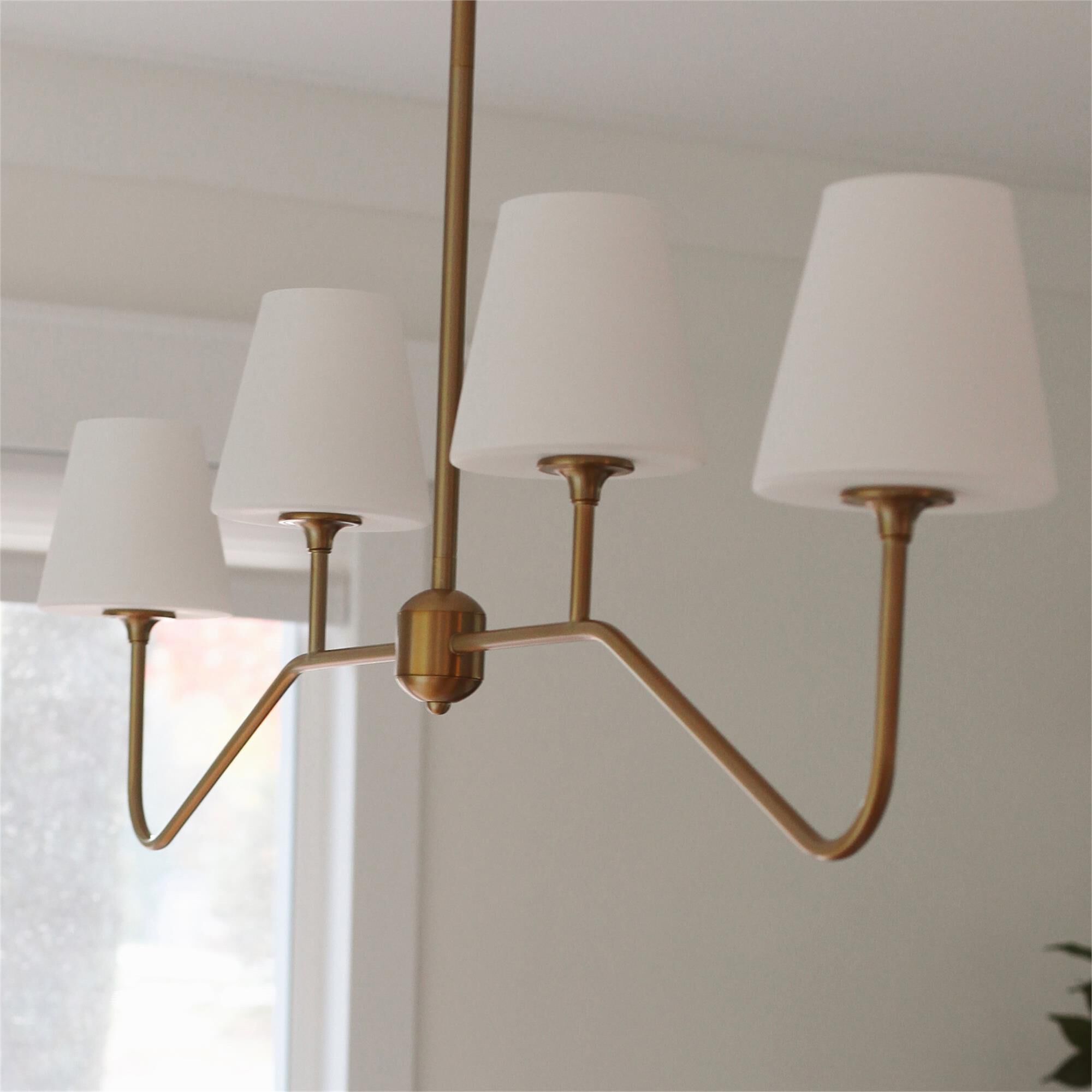 Shown in Vibrant Gold finish and Glass glass and White shade