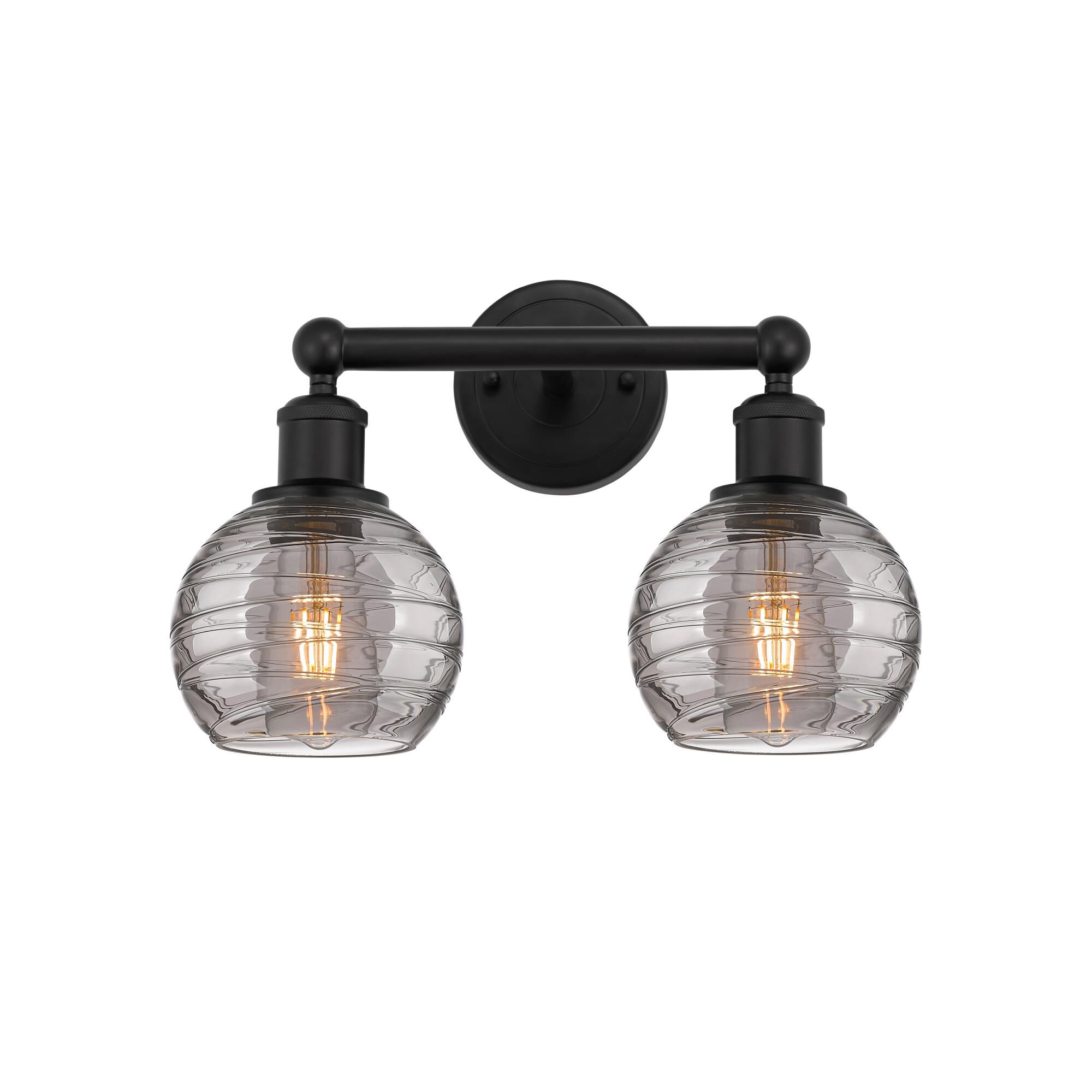 Shown in Matte Black finish and Light Smoke Deco Swirl glass