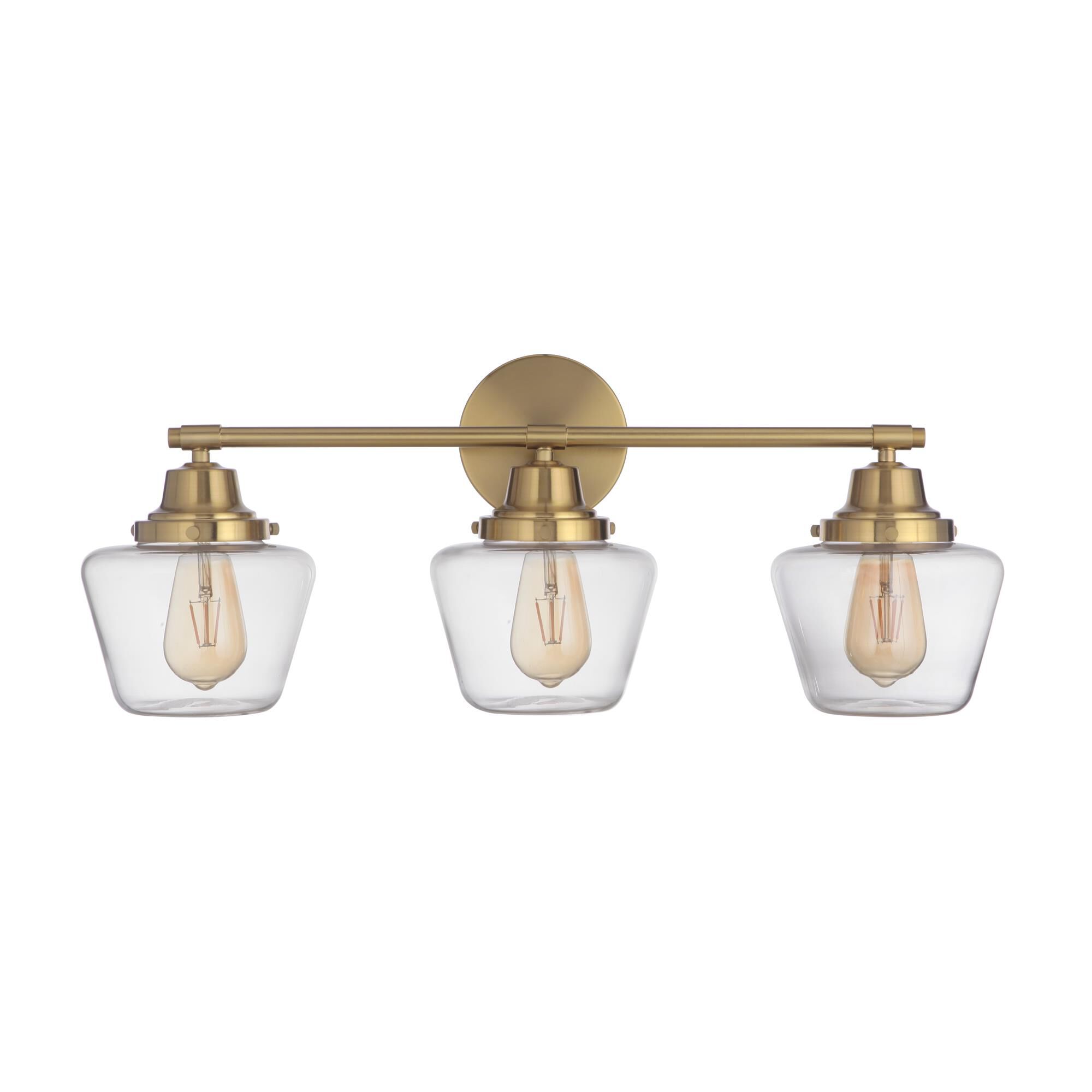 Shown in Satin Brass finish and Clear glass and Glass shade