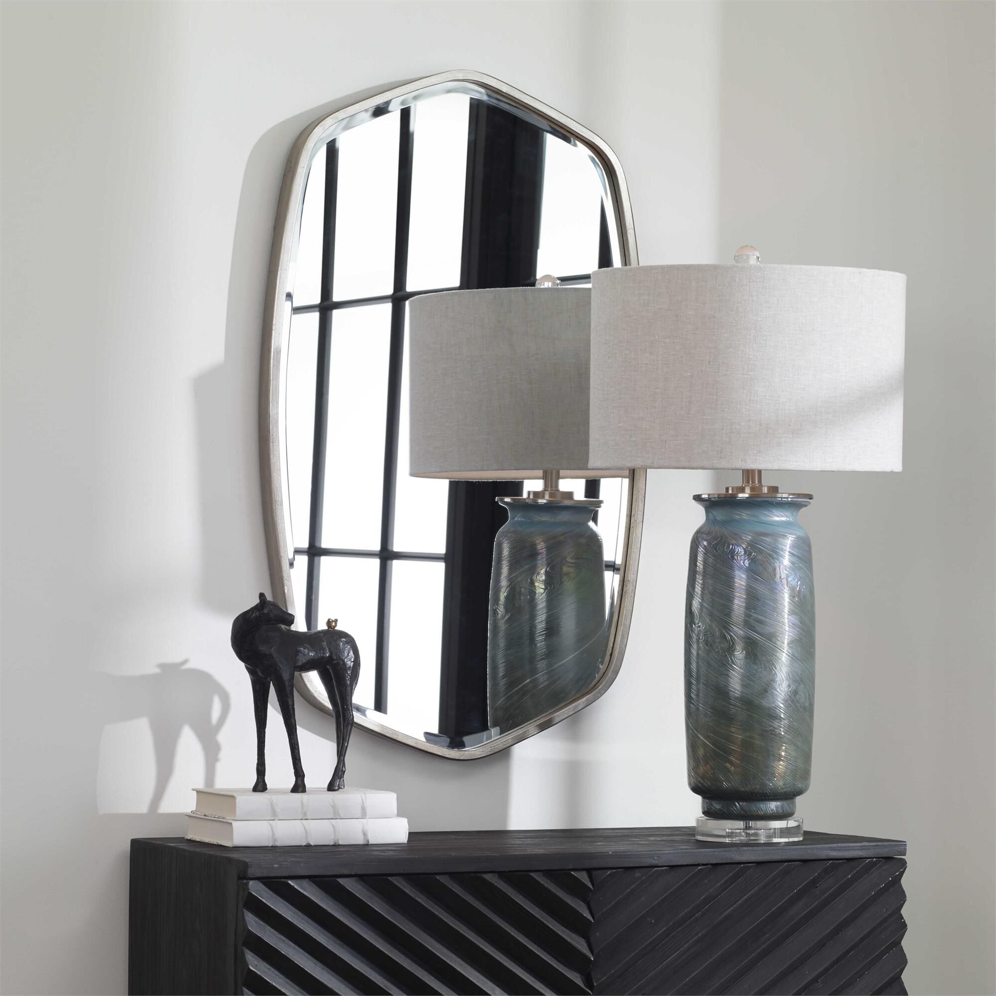 Shown in This Hand Forged Iron Mirror Frame Features A Unique Shape With Elegant Curves, Finished In A Versat finish