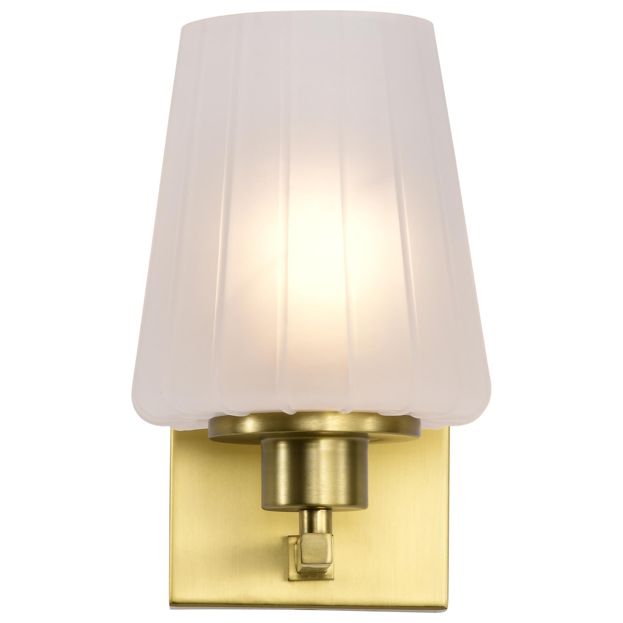 Shown in Vintage Brass finish and Etched White glass