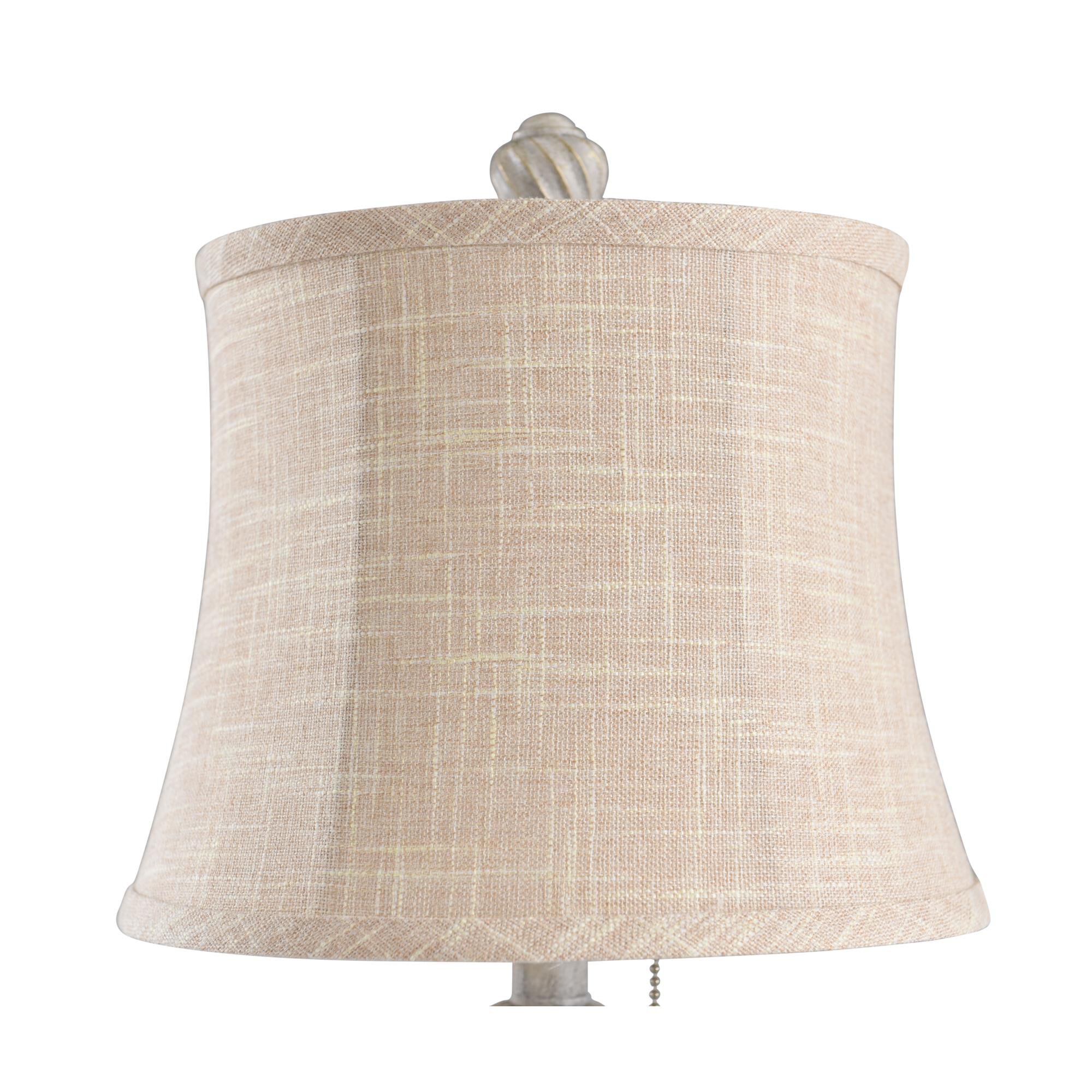 Shown in Antique White finish and Beige Softback Fabric shade