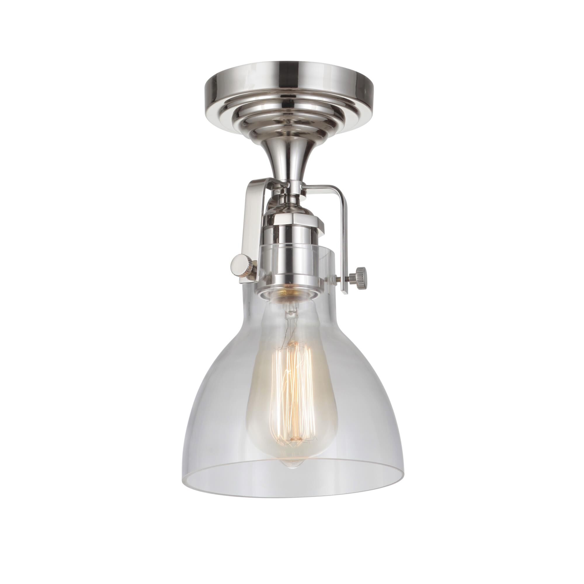 Shown in Polished Nickel finish and Clear glass and Glass shade